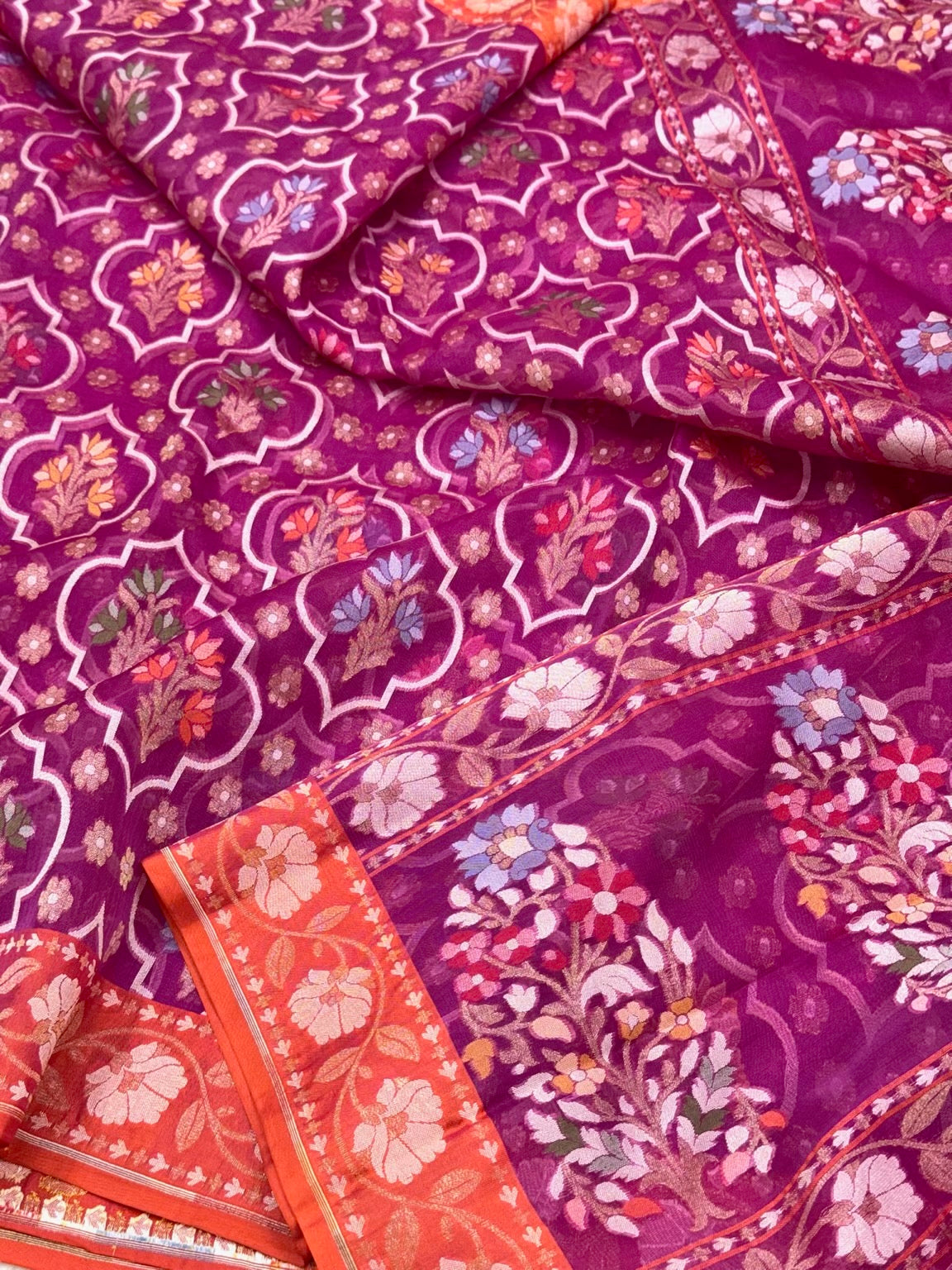 Magenta Pure Kora Ektara Silk Handloom Banarasi Saree