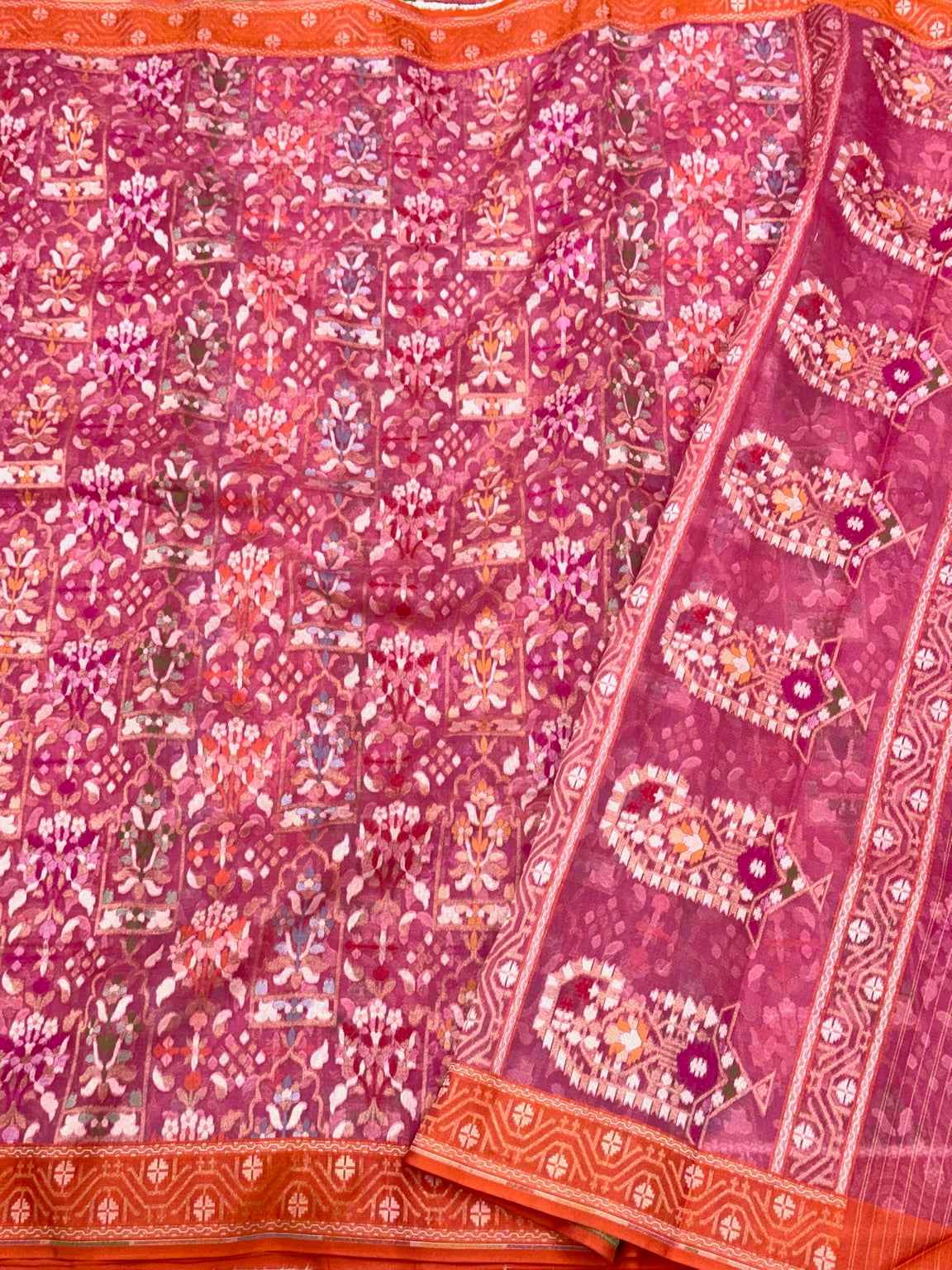 Purple Pure Kora Silk & Pure Mulberry Silk Jamdani Handloom Banarasi Saree