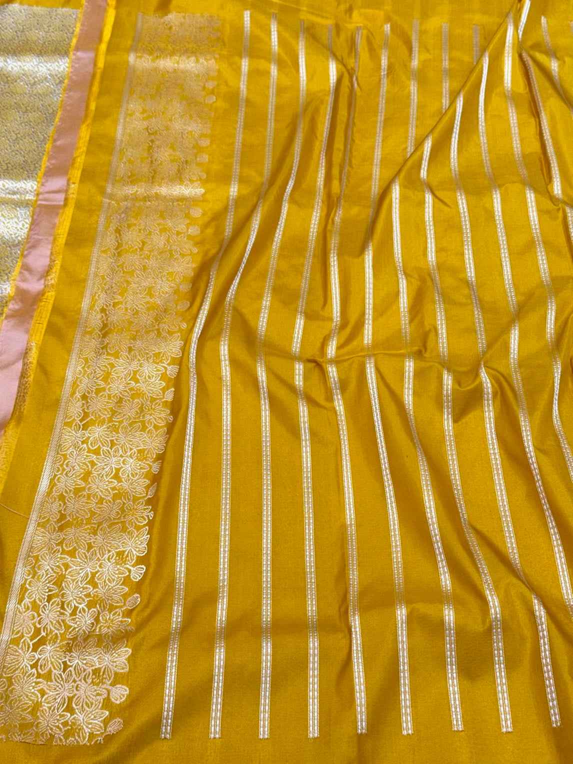 Mustard Yellow Pure Katan Silk Saree - Pure Mulberry Silk Handwoven Banarasi Brocade Saree