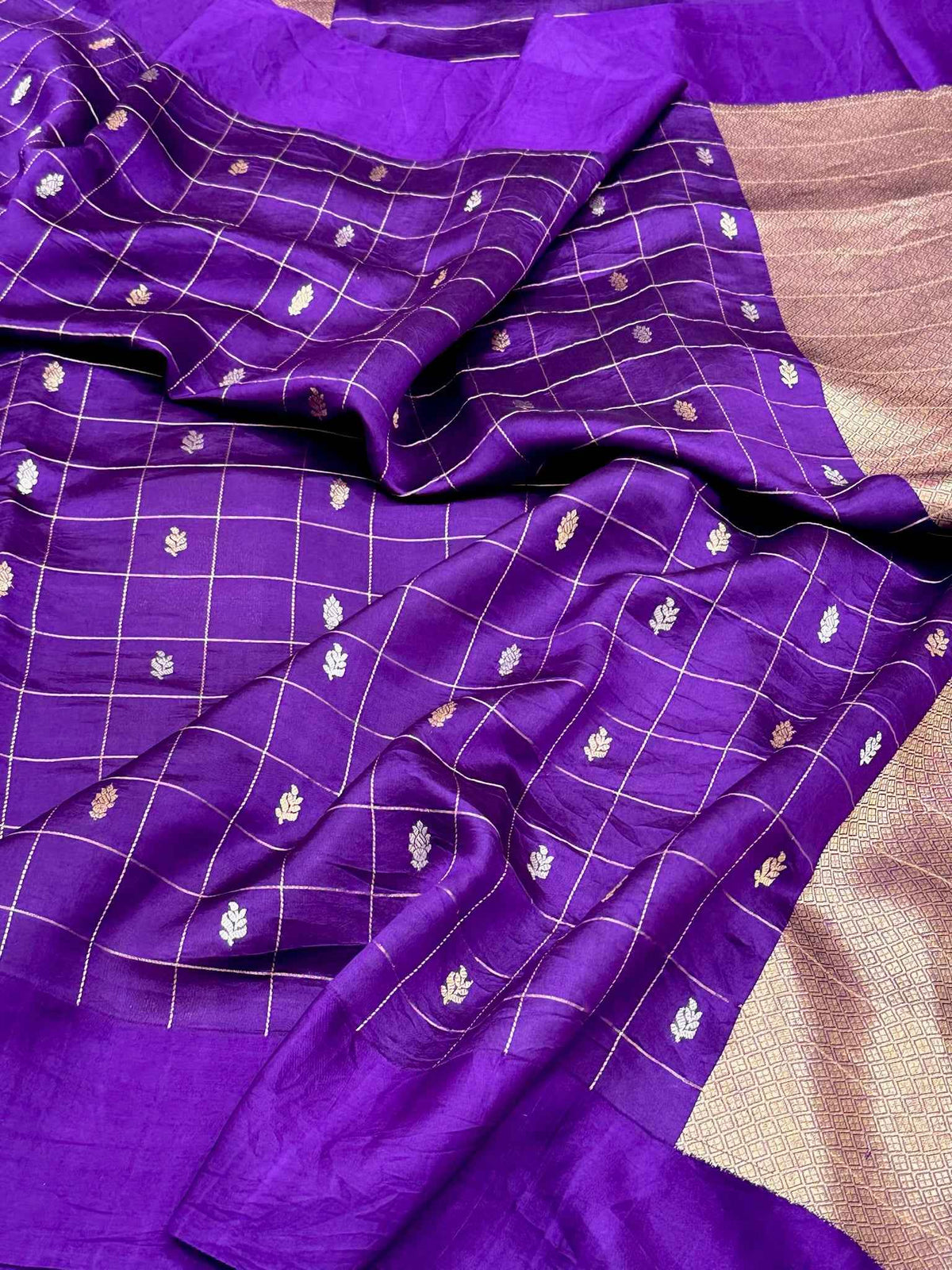 Purple Pure Raw Mango Silk Banarasi | Kadhwa Weave | Handwoven Contemporary Saree