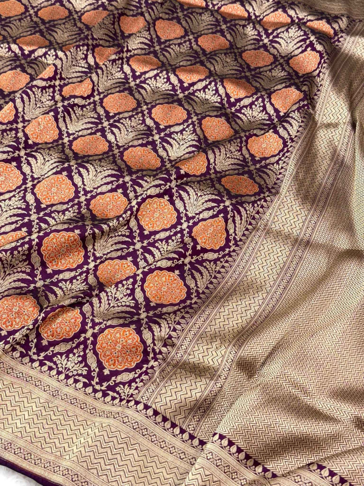 Purple Katan Silk Vintage Handloom Banarasi Brocade Saree