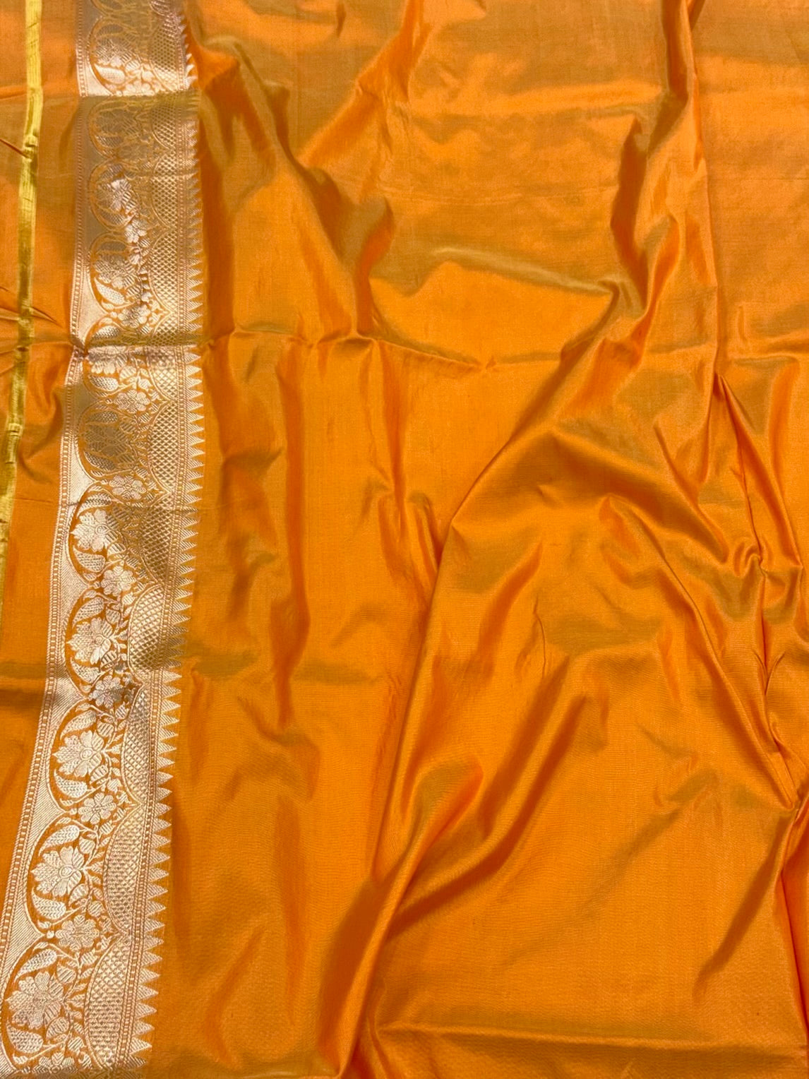 Yellow Orange Pure Katan Silk Saree- Pure Mulberry Silk | Kadhwa + Brocade Weaving Handwoven Banarasi Saree