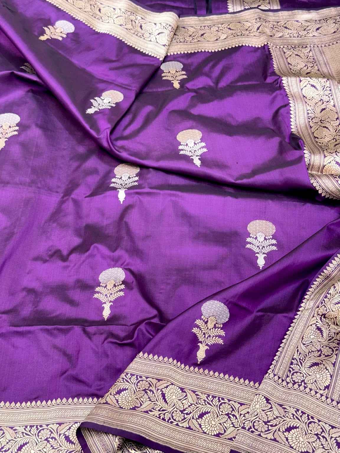 Purple Pure Mulberry Katan Silk Handwoven Banarasi Saree | Kadhwa Technique |