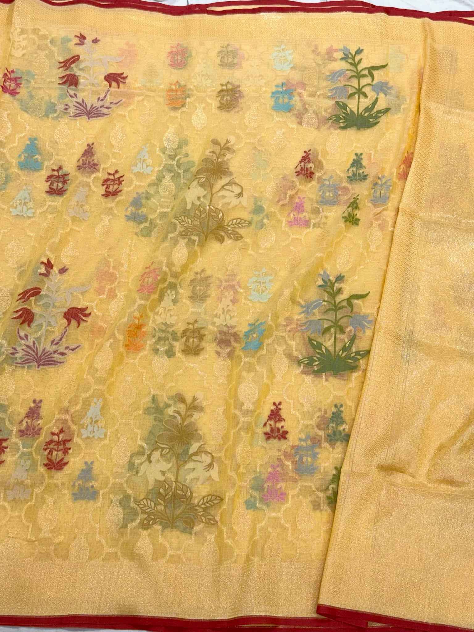 Pista Green Pure Muslin Cotton Jamdani | Ektara Weave | Handloom Banarasi Saree