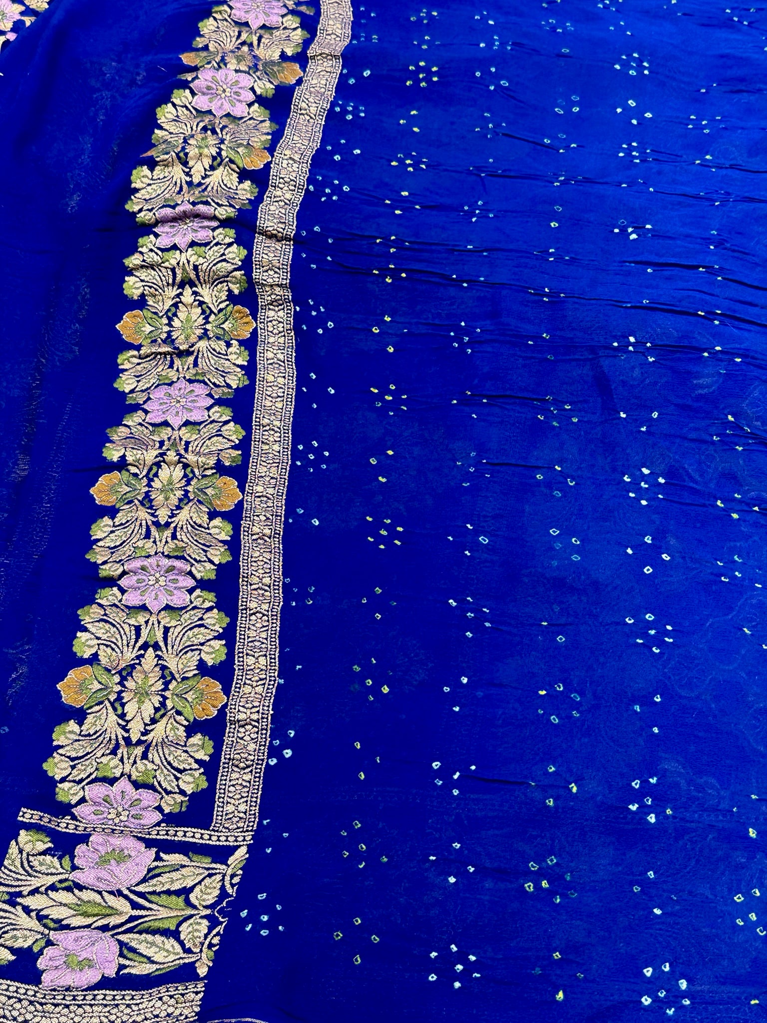 Blue Pure Chiffon Khaddi Georgette Banarasi Bandhej Handwoven Saree