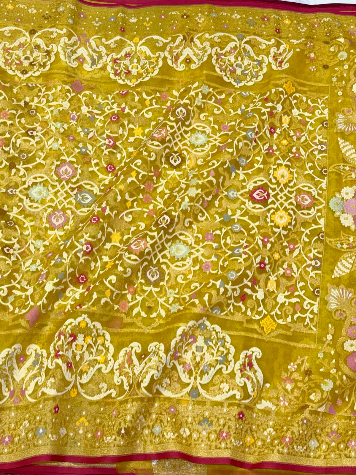 Lemon Gold Yellow Pure Kora Mulberry Silk Handloom | Ektara Jamdani Weave | Contemporary Banarasi Saree - The Regal Edit