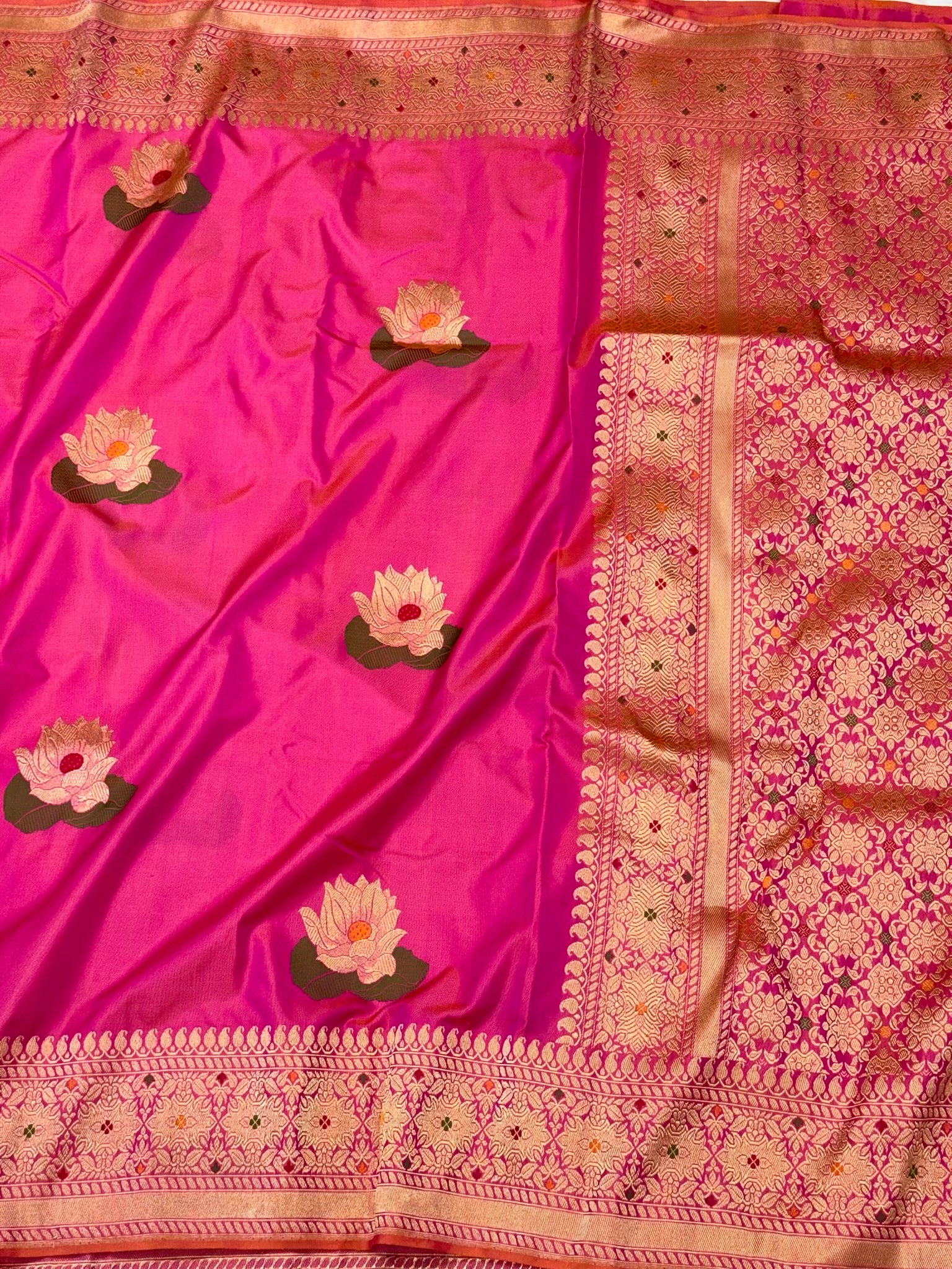 Bright Pink Pure Mulberry Silk Saree With Pure Katan Silk | Kadhwa Technique | Handwoven Authentic Ektara Banarasi Saree