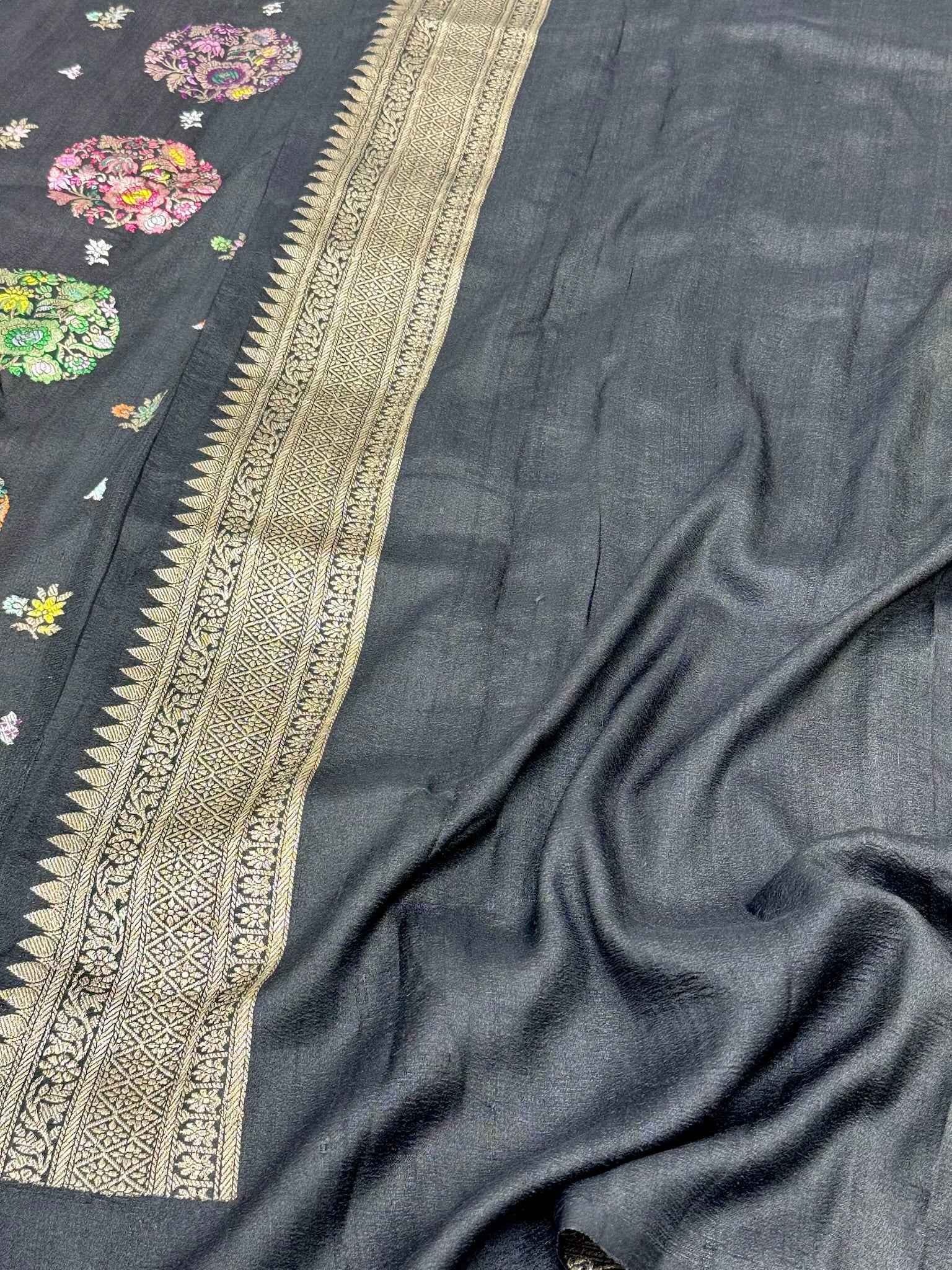 Black Pure Tussar Georgette Silk - Kadhwa Technique Modern Masterpiece Banarasi Saree