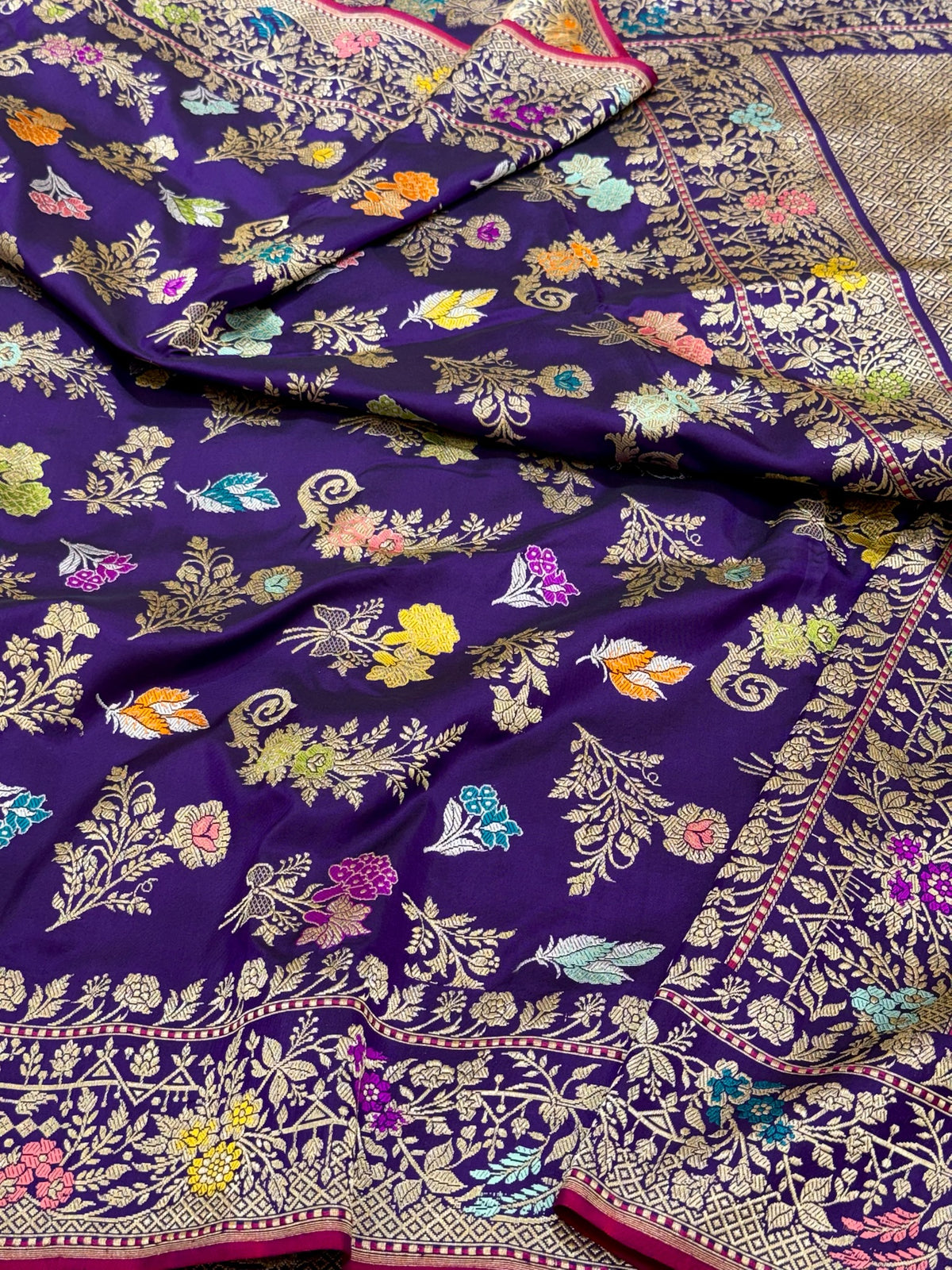 Purple Pure Mulberry Katan Silk | Kadhwa Weave | Handwoven Banarasi Saree - The Luxe Drape