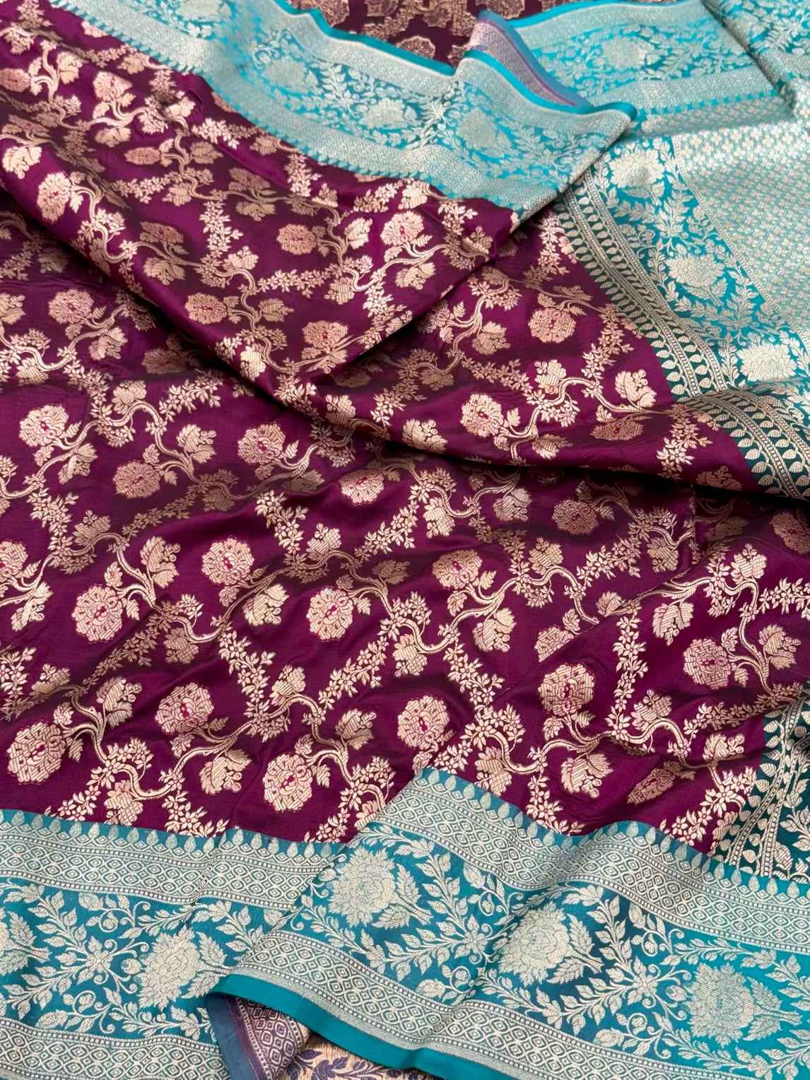 Magenta/Teal Green Pure Katan Silk Saree - Pure Mulberry Silk Saree Handloom Banarasi Saree