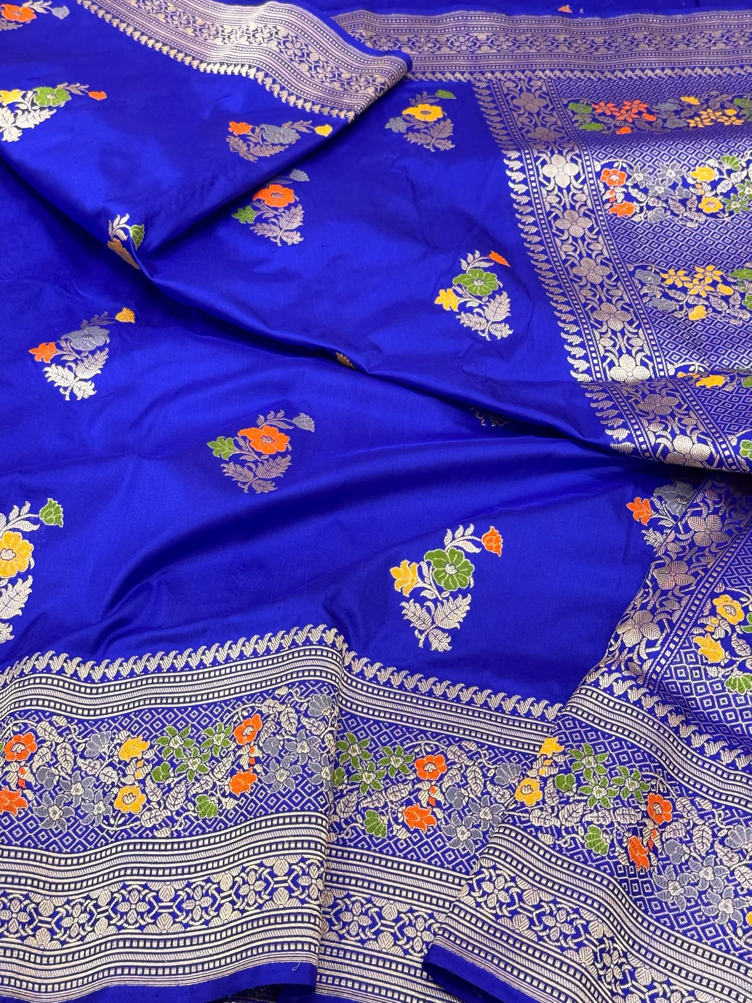 Blue Pure Katan Silk & Pure Mulberry Silk | Kadhwa Technique | Handwoven Banarasi Saree