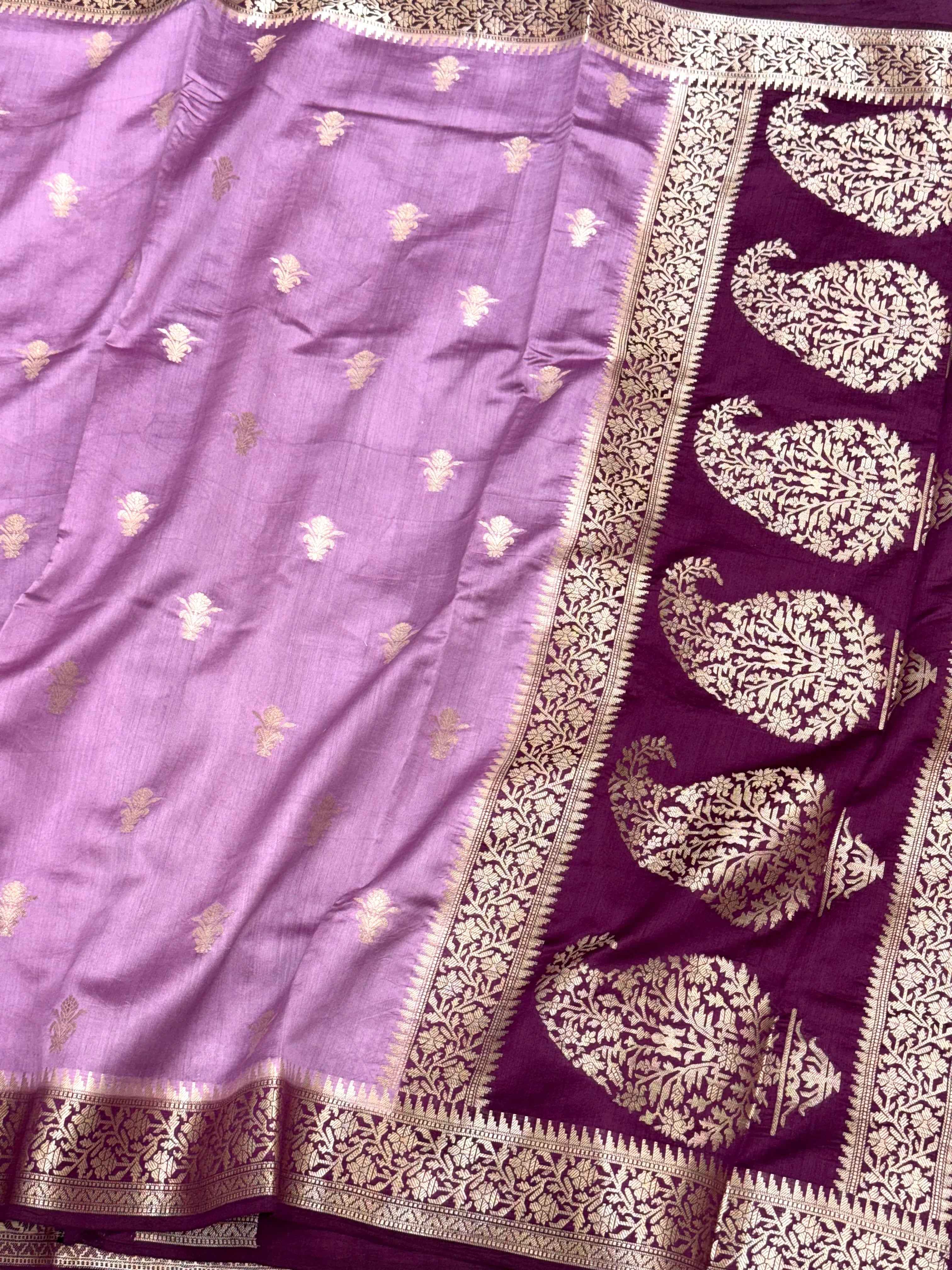 Lilac Pure Mulberry Chiniya Silk Handloom Banarasi Saree - Soft Drape