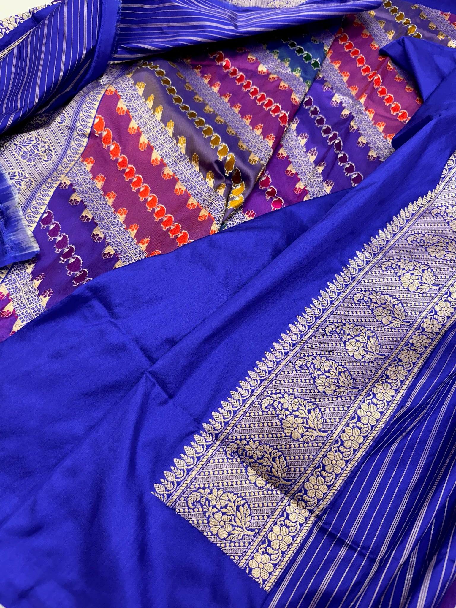 Blue Pure Mulberry Katan Silk Handwoven Banarasi Saree |Rangkaat|