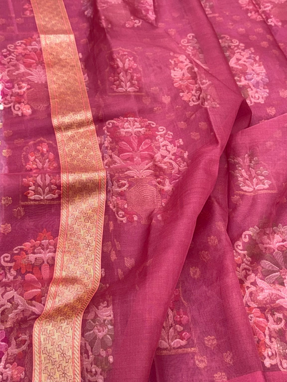 Lilac Pink Pure Kora Silk Handloom Banarasi Saree With Ektara Weave