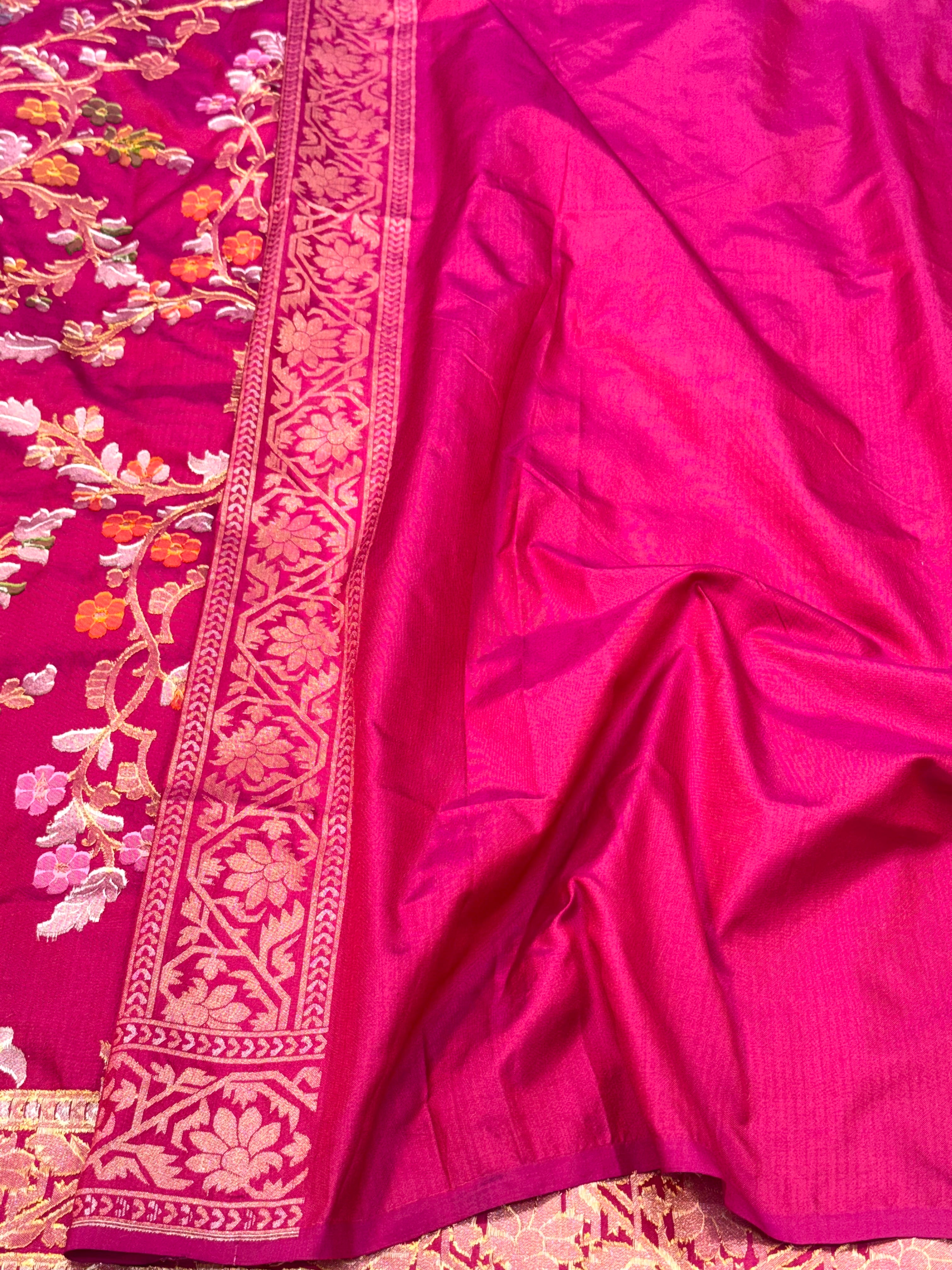 Pink Pure Katan Silk Contemporary Jamdani Handloom Banarasi Saree- Ektara Weave