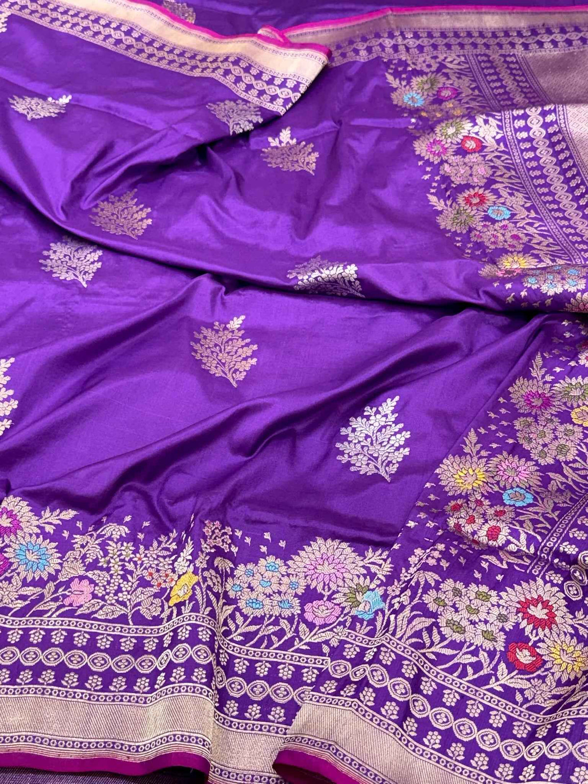 Purple Pure Mulberry Silk & Pure Katan Silk | Kadhwa Weave | Handwoven Banarasi Saree
