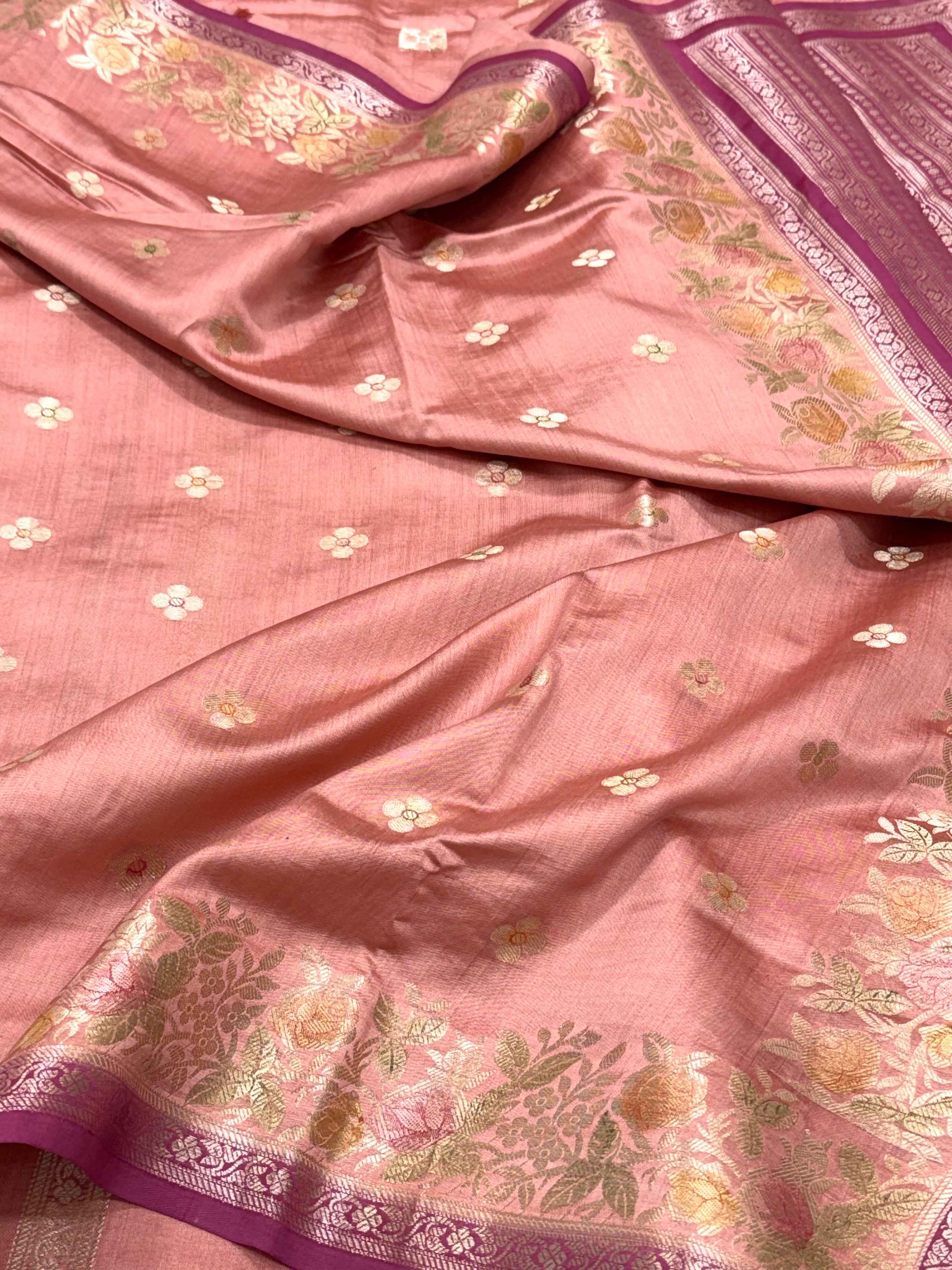 Vintage Aqua Pure Mulberry Chiniya Silk Handloom Banarasi Saree