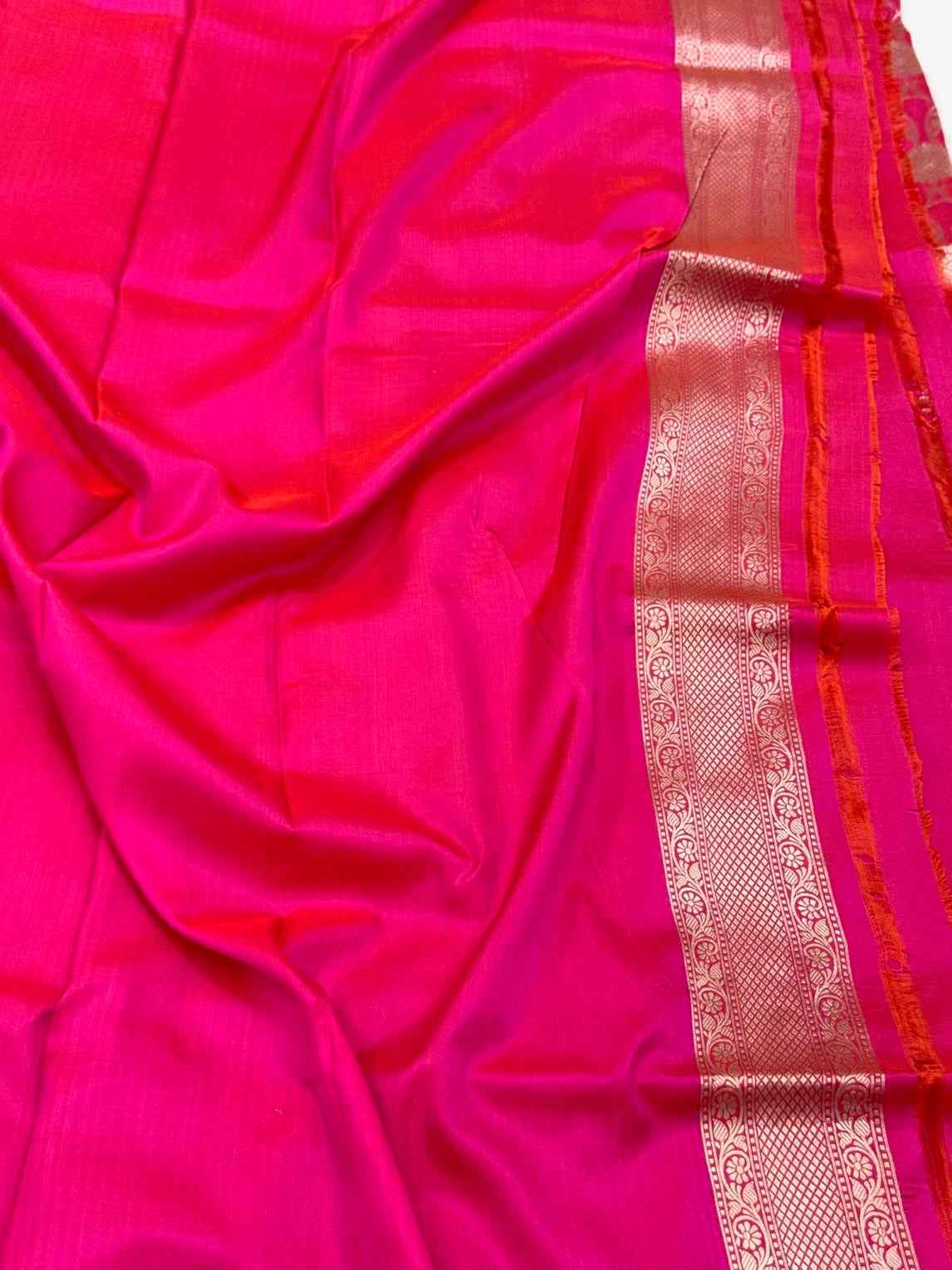 Pink Pure Katan Mulberry Silk Banarasi Handloom Saree