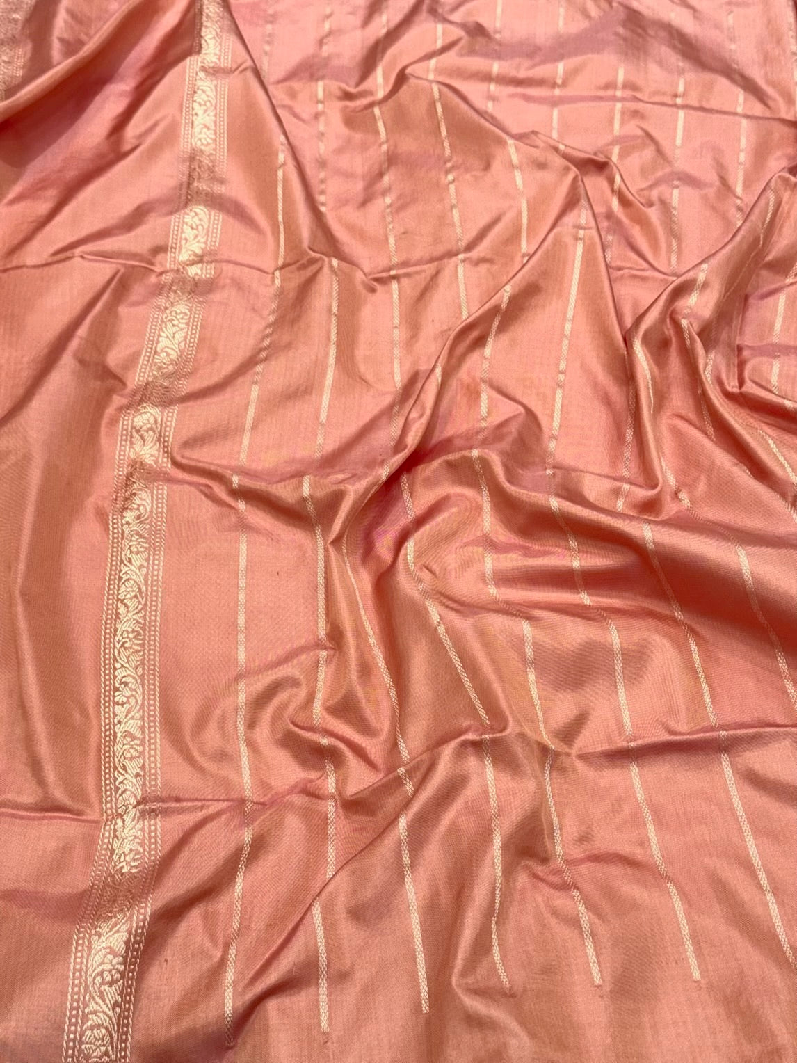Peach Pure Mulberry Silk Saree | Kadhwa + Ektara Technique | Pure Katan Silk Handwoven Banarasi Saree