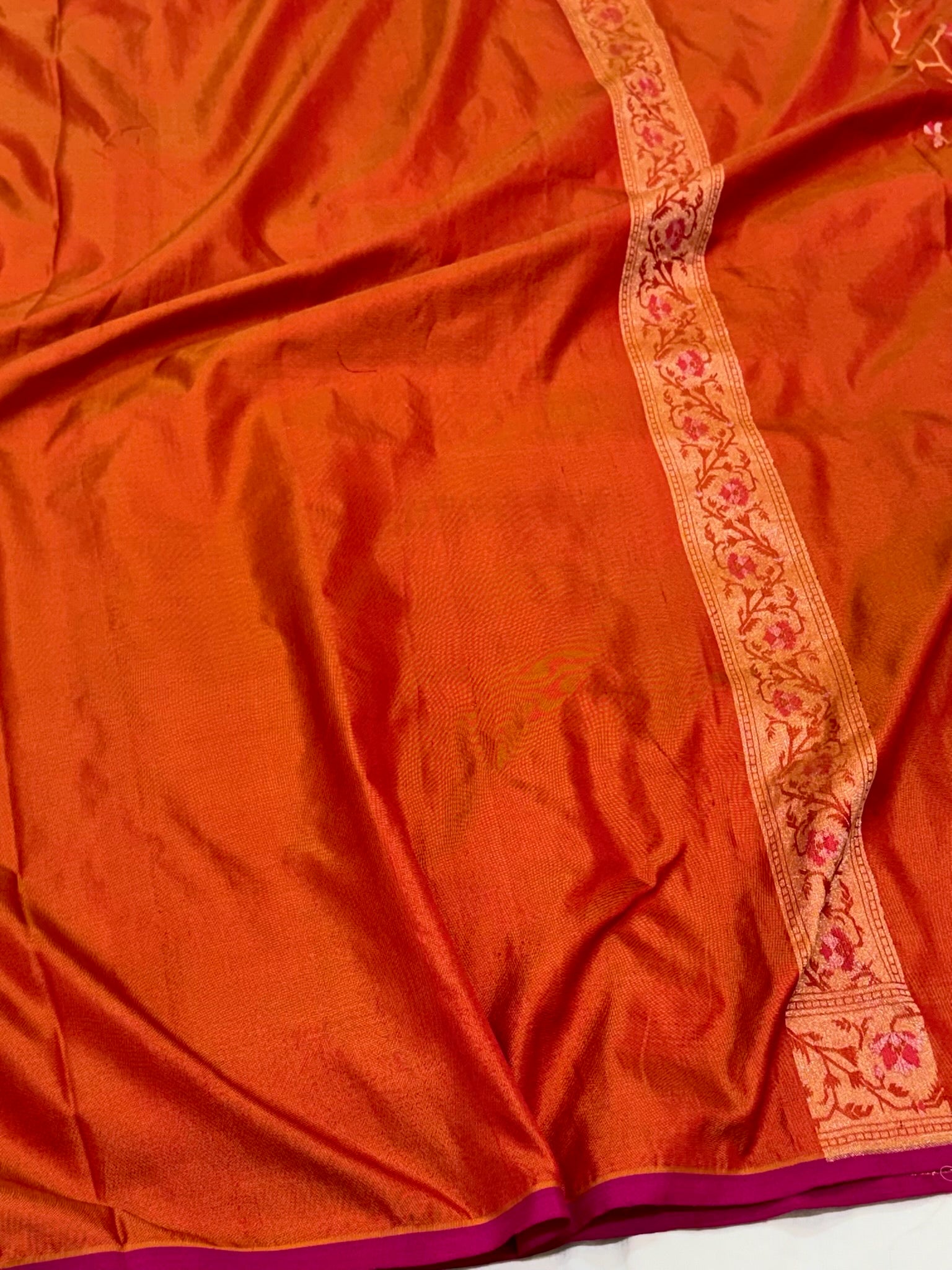 Rustic Orange Pure Mulberry Katan Silk Ektara Weave Jamdani Handloom Banarasi Saree