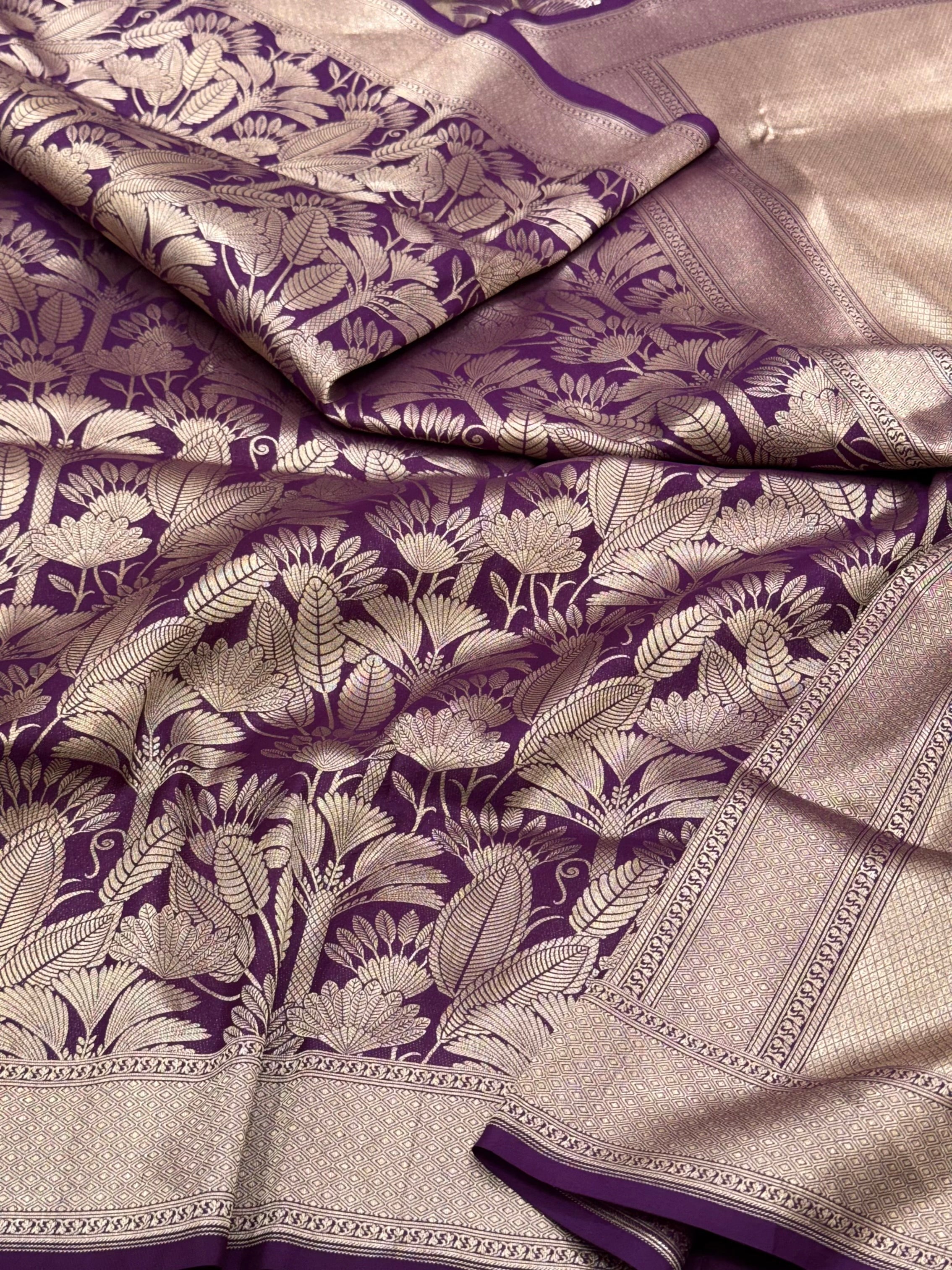 Purple Pure Katan Silk & Pure Mulberry Silk Handloom Modern Banarasi Brocade Saree