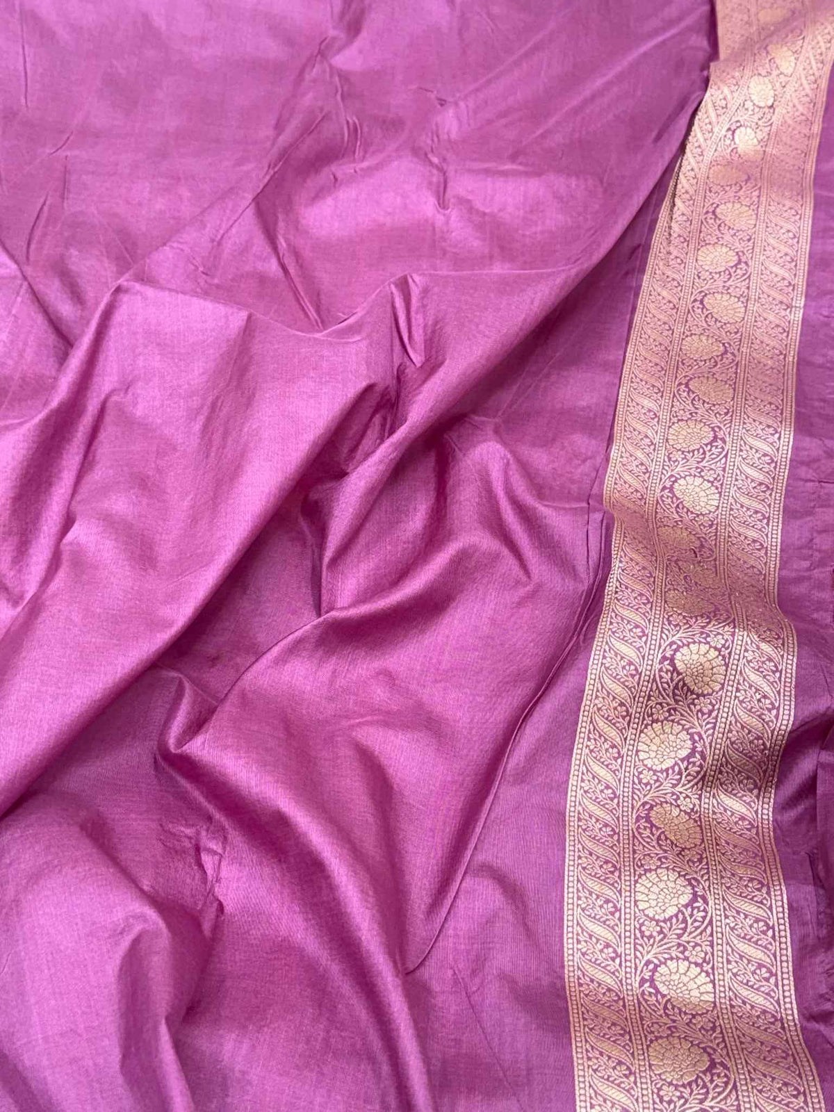 Lilac Pink Pure Mulberry Silk & Pure Katan Silk Handloom Banarasi Saree - Brocade
