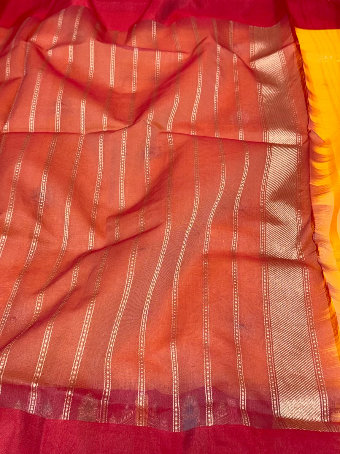 Orange Pure Kora Silk Saree - Pure Mulberry Silk Handwoven Banarasi Silk Saree | Kadhwa Weave