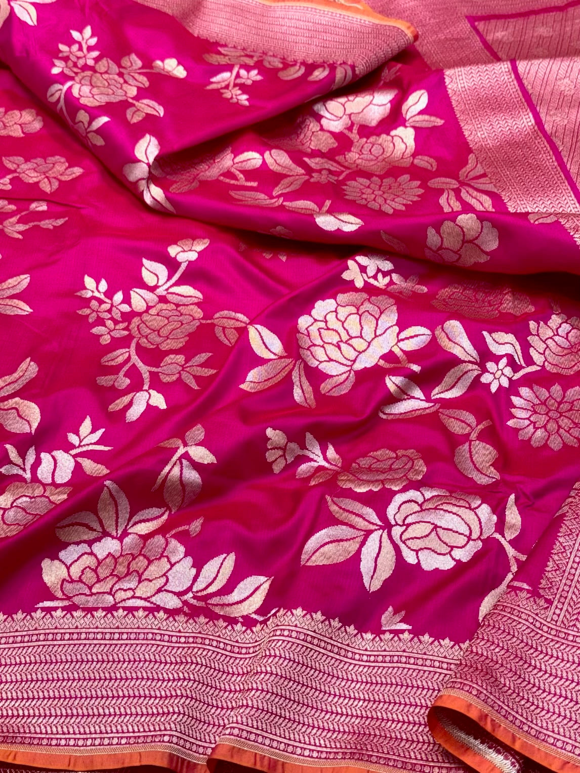 Rani Pink Pure Katan Silk | Pure Mulberry Silk Handloom Banarasi Silk Saree