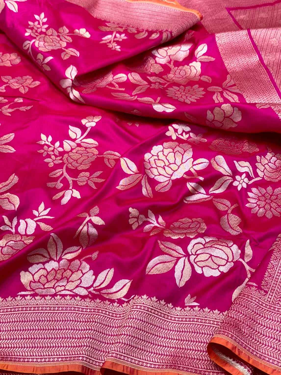 Rani Pink Pure Katan Silk | Pure Mulberry Silk Handloom Banarasi Silk Saree