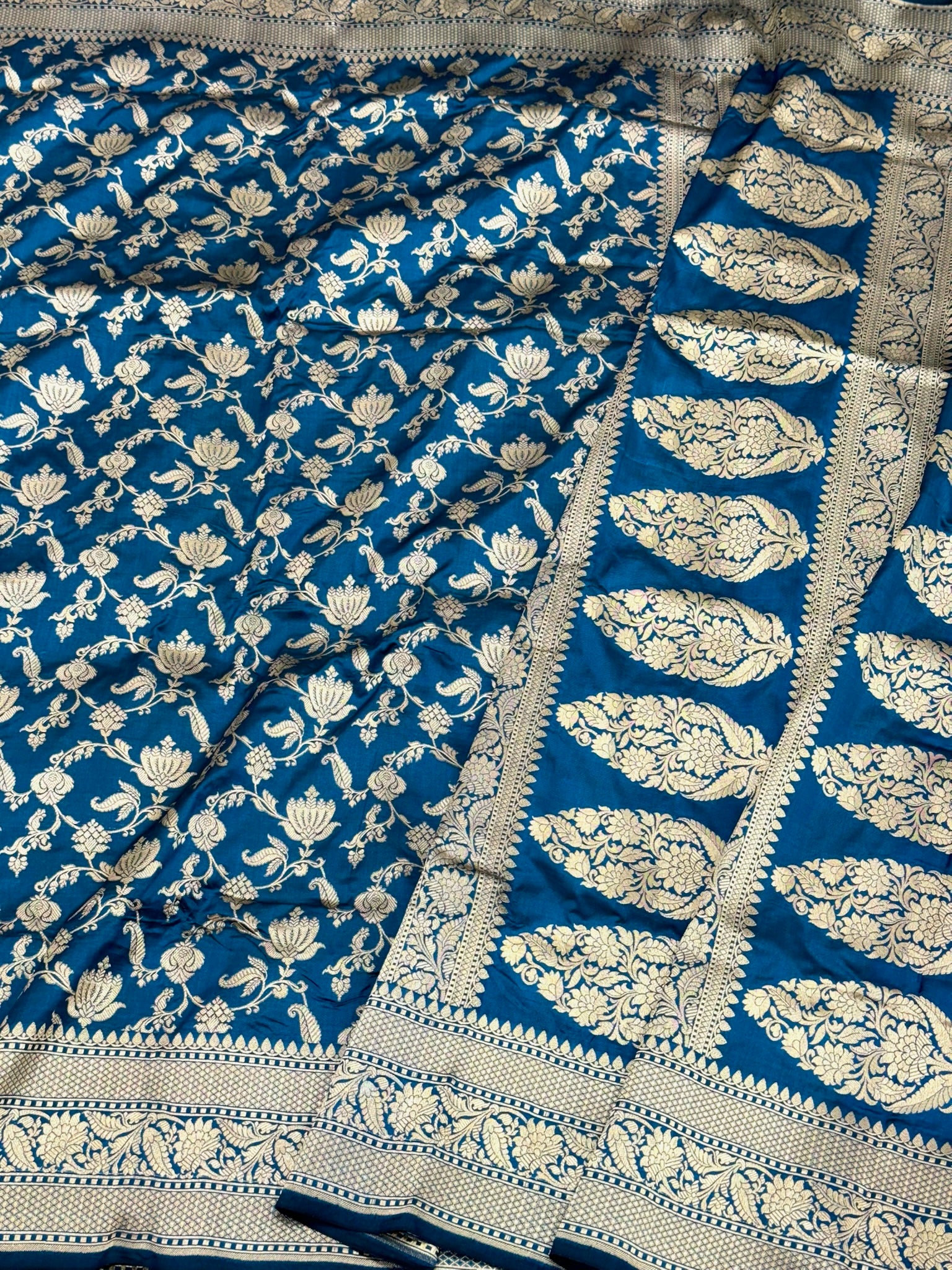 Blue Pure Mulberry Katan Silk Banarasi Handloom Saree