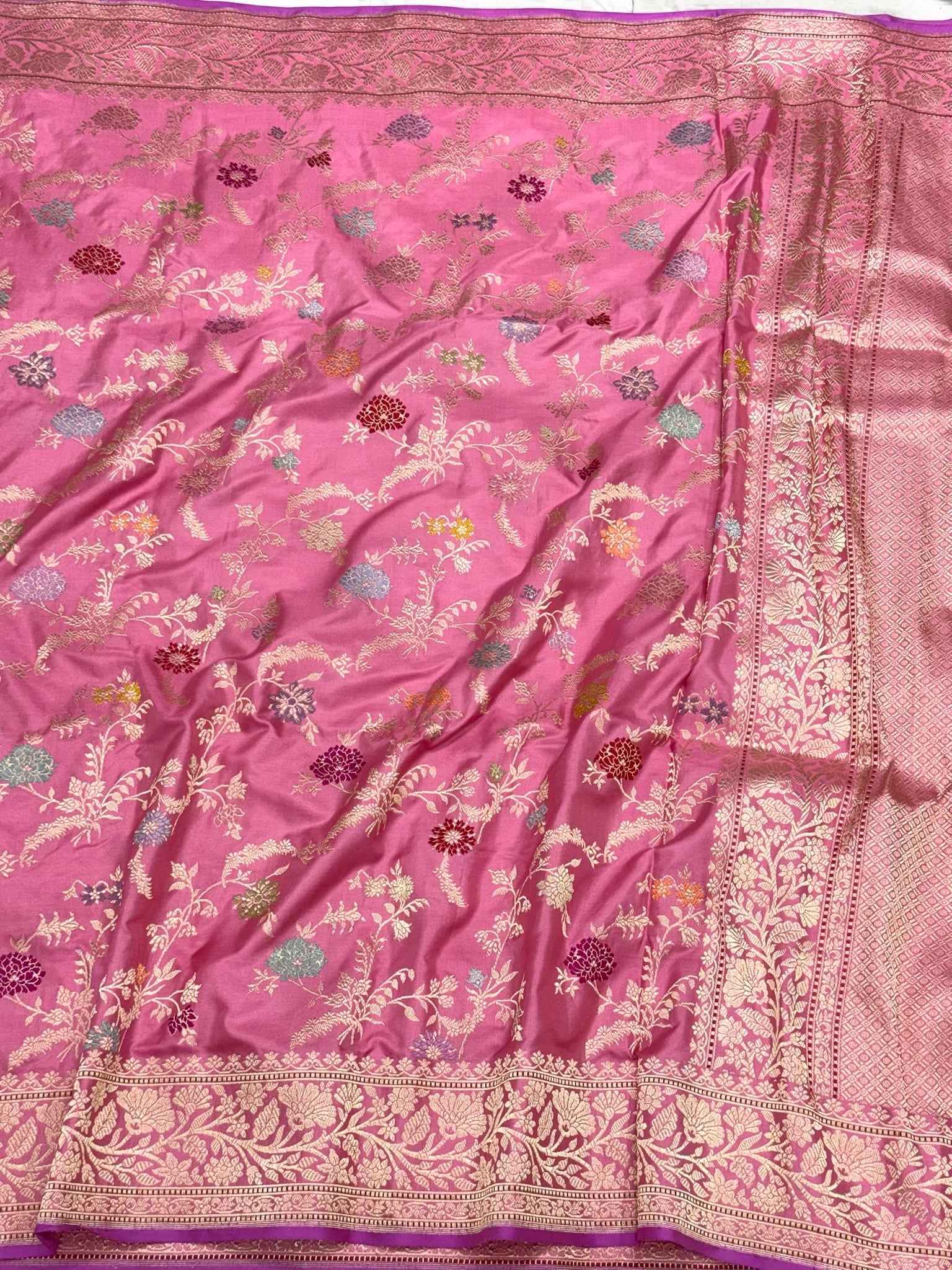 Baby Blue Pure Mulberry Double Katan Silk| Kadhwa Technique | Handwoven Luxury Banarasi Saree