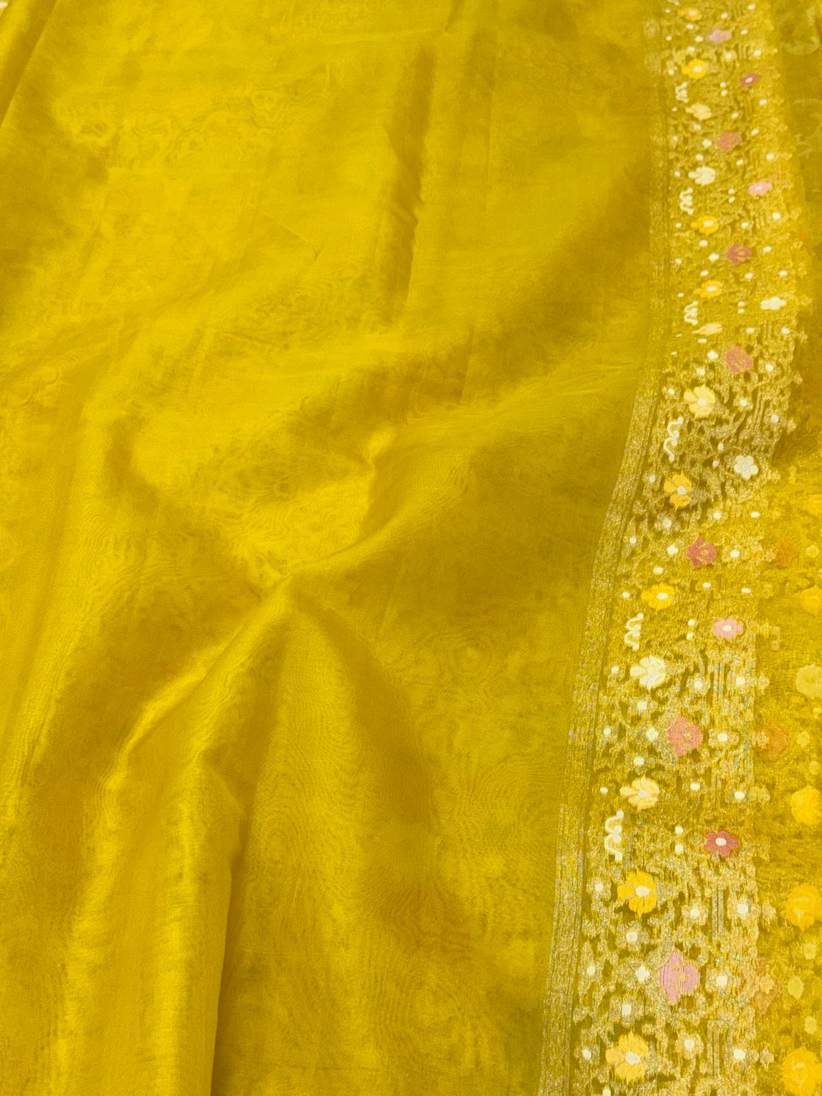Lemon Gold Yellow Pure Kora Mulberry Silk Handloom | Ektara Jamdani Weave | Contemporary Banarasi Saree - The Regal Edit