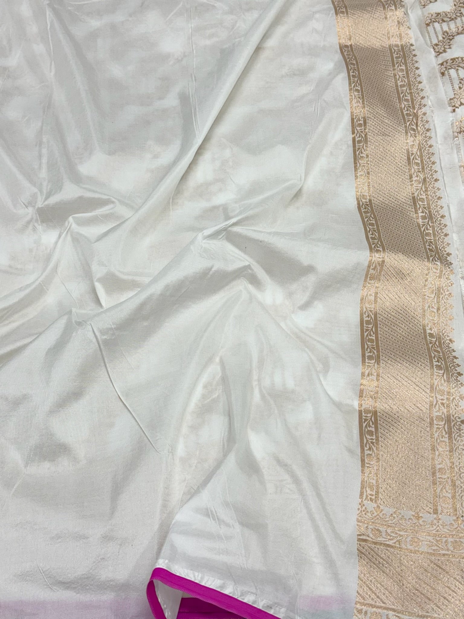 Pearl White Pure Mulberry Katan Silk - Banarasi Handloom Silk Saree