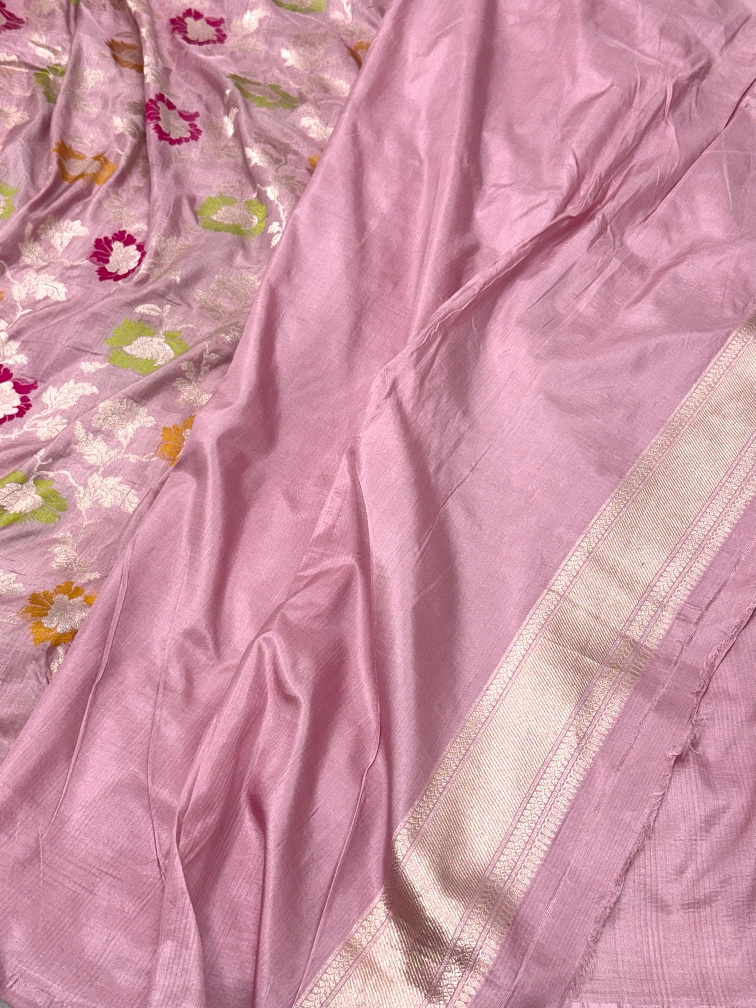 Onion Pink Pure Mulberry Katan Silk Banarasi Handloom Saree