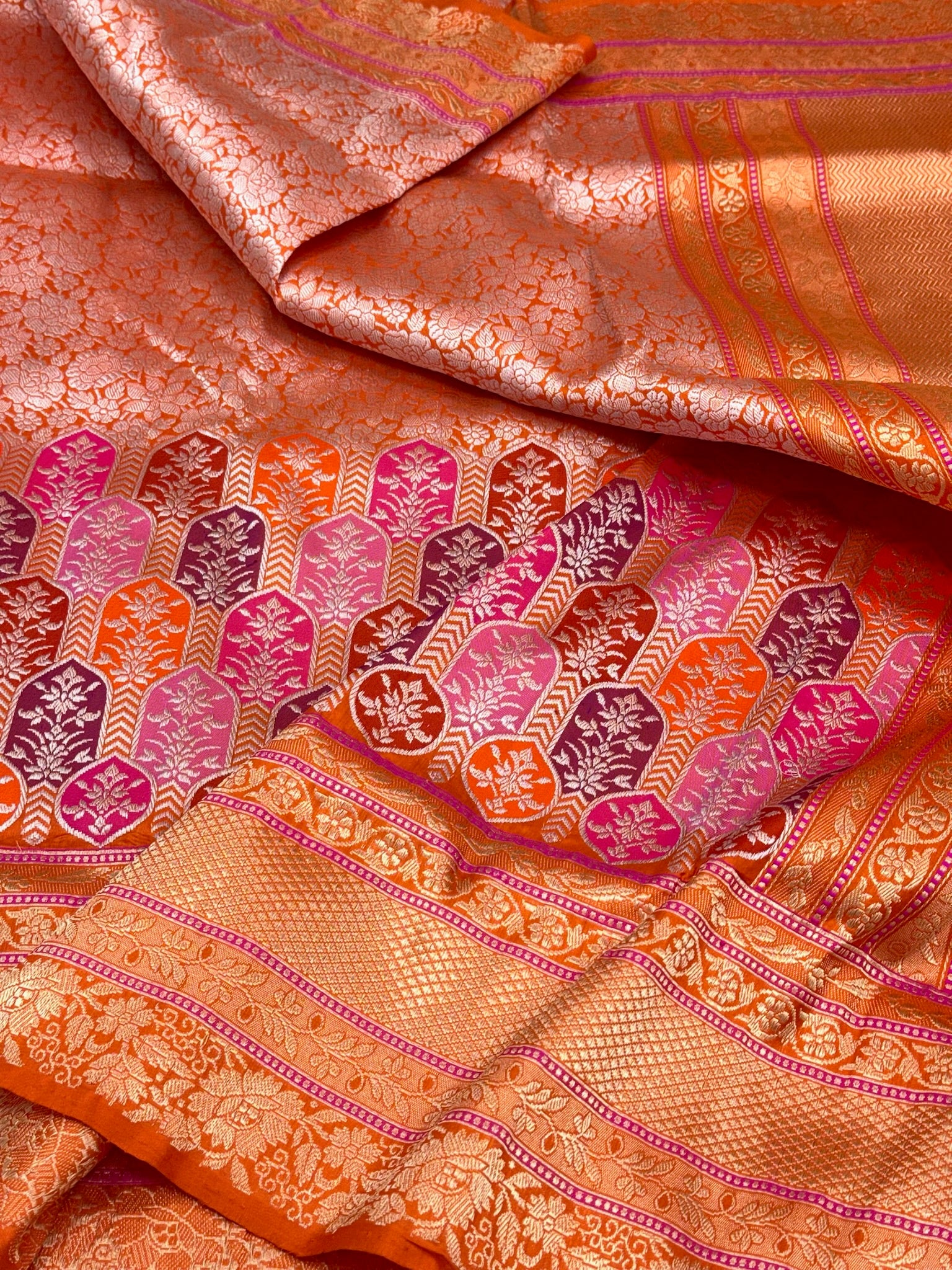 Orange Pure Mulberry Katan Silk Handwoven Banarasi Brocade Saree