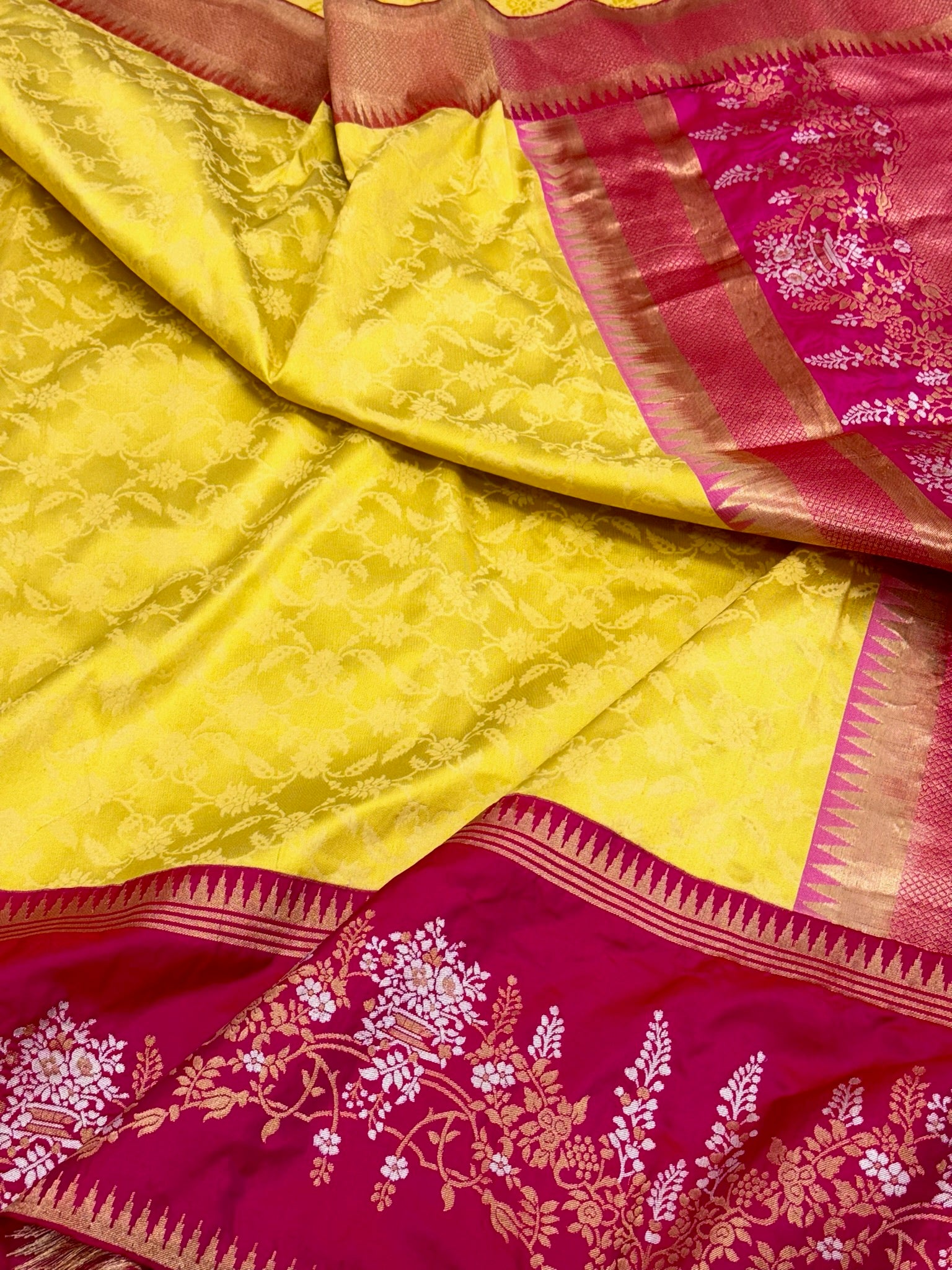Yellow Pure Mulberry Katan Silk Handwoven Banarasi Saree