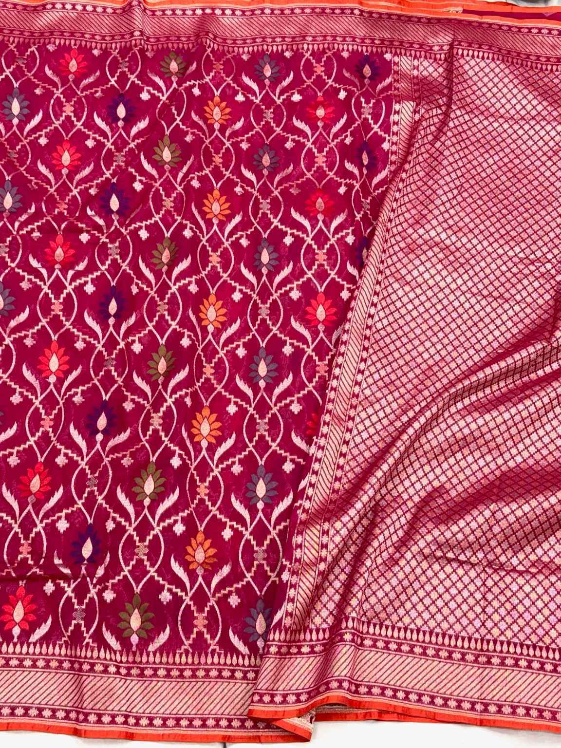 Raspberry Pink Pure Muslin Cotton Jamdani - Ektara Weave Handloom Modern Banarasi Saree