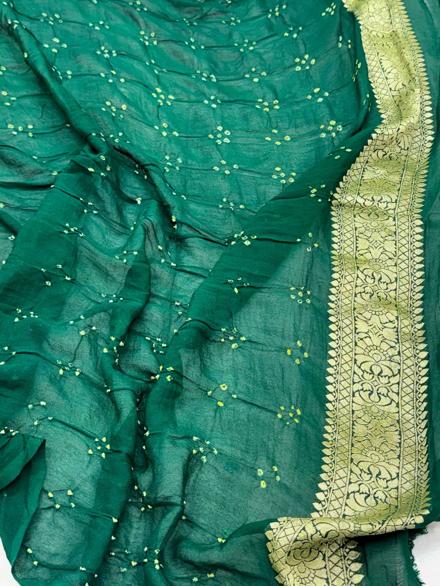 Emerald Green Pure Chiffon Georgette Banarasi Bandhej Saree