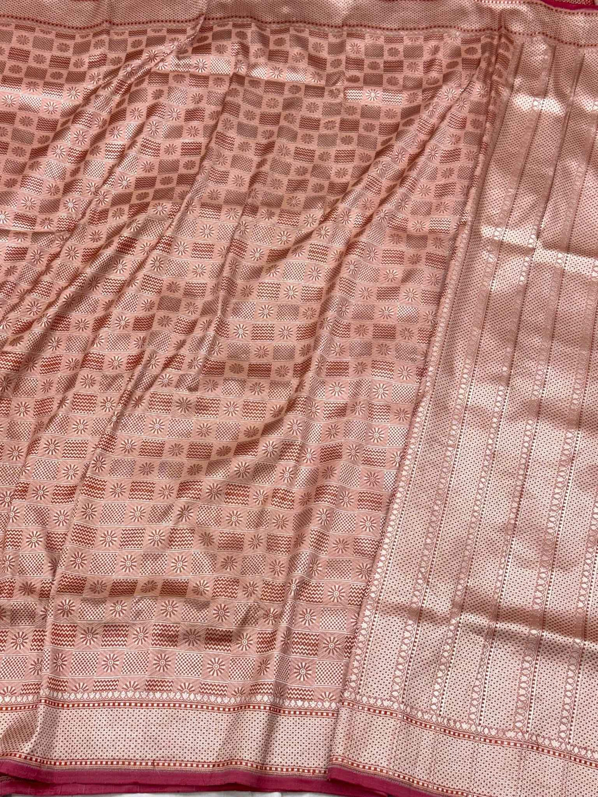 Dusty Peach Pure Katan Mulberry Silk Handloom Authentic Banarasi Brocade Saree