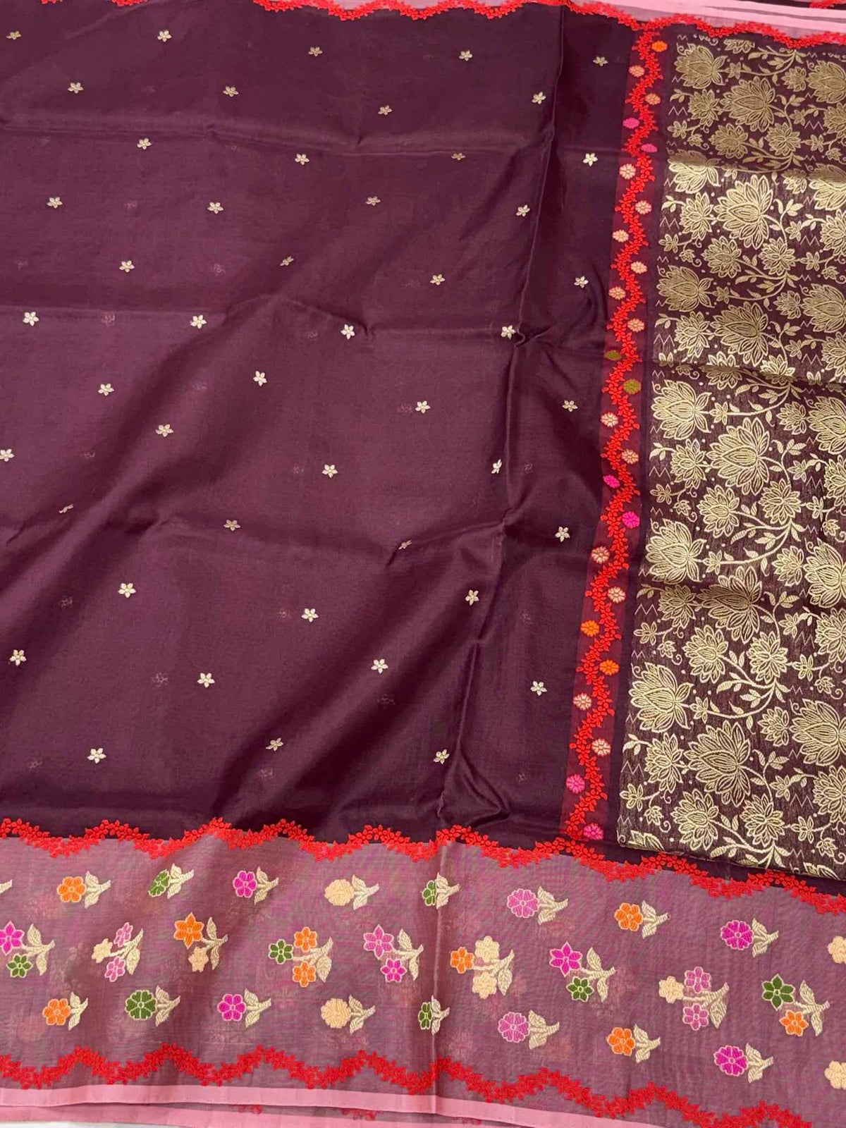 Wine Pure Mulberry Double Kora Organza Silk Handwoven Banarasi Saree | Kadhwa Ektara Weave Banarasi Saree - Luxury Drape
