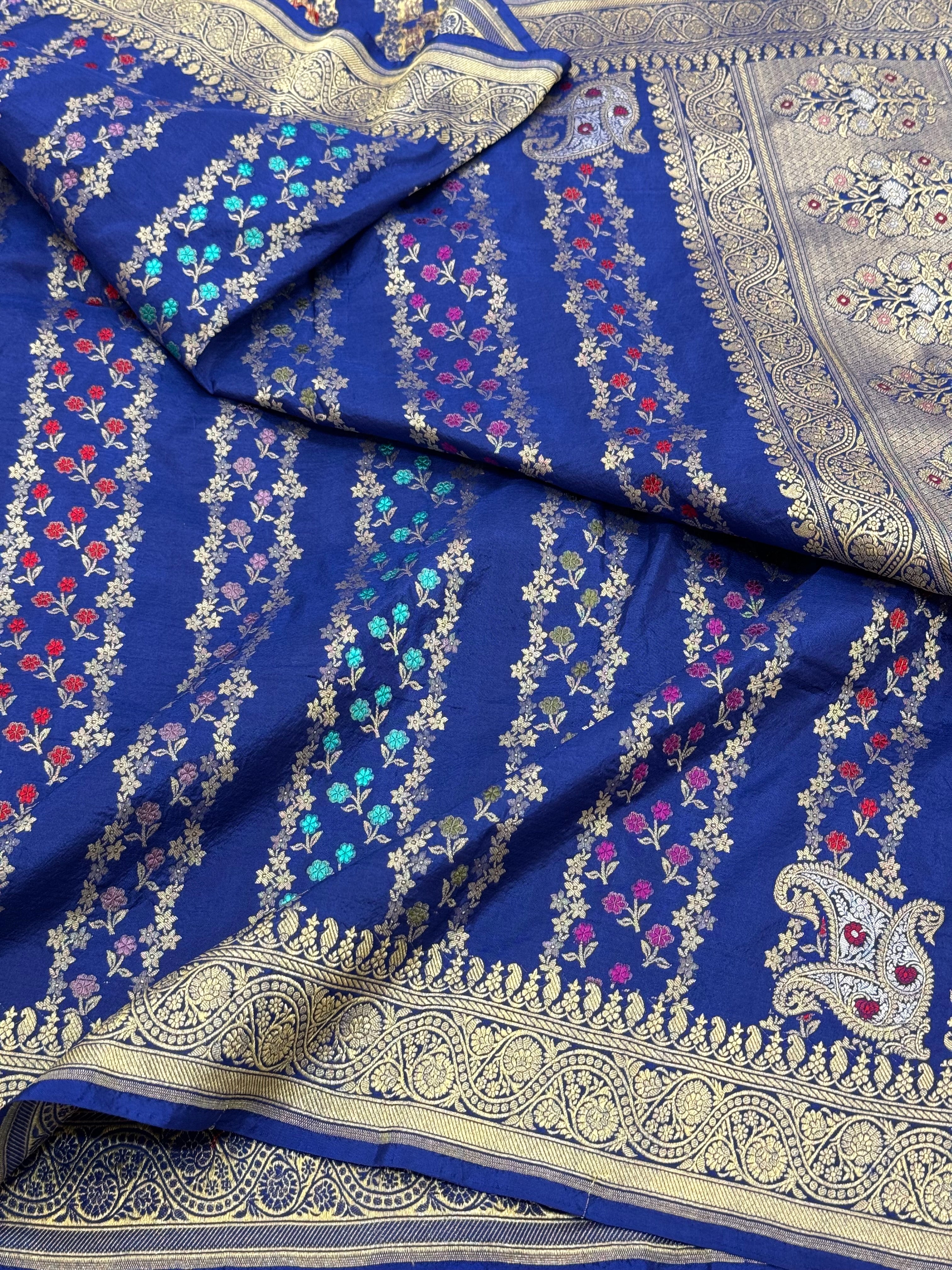 Blue Pure Katan Silk Handloom Banarasi Dupatta