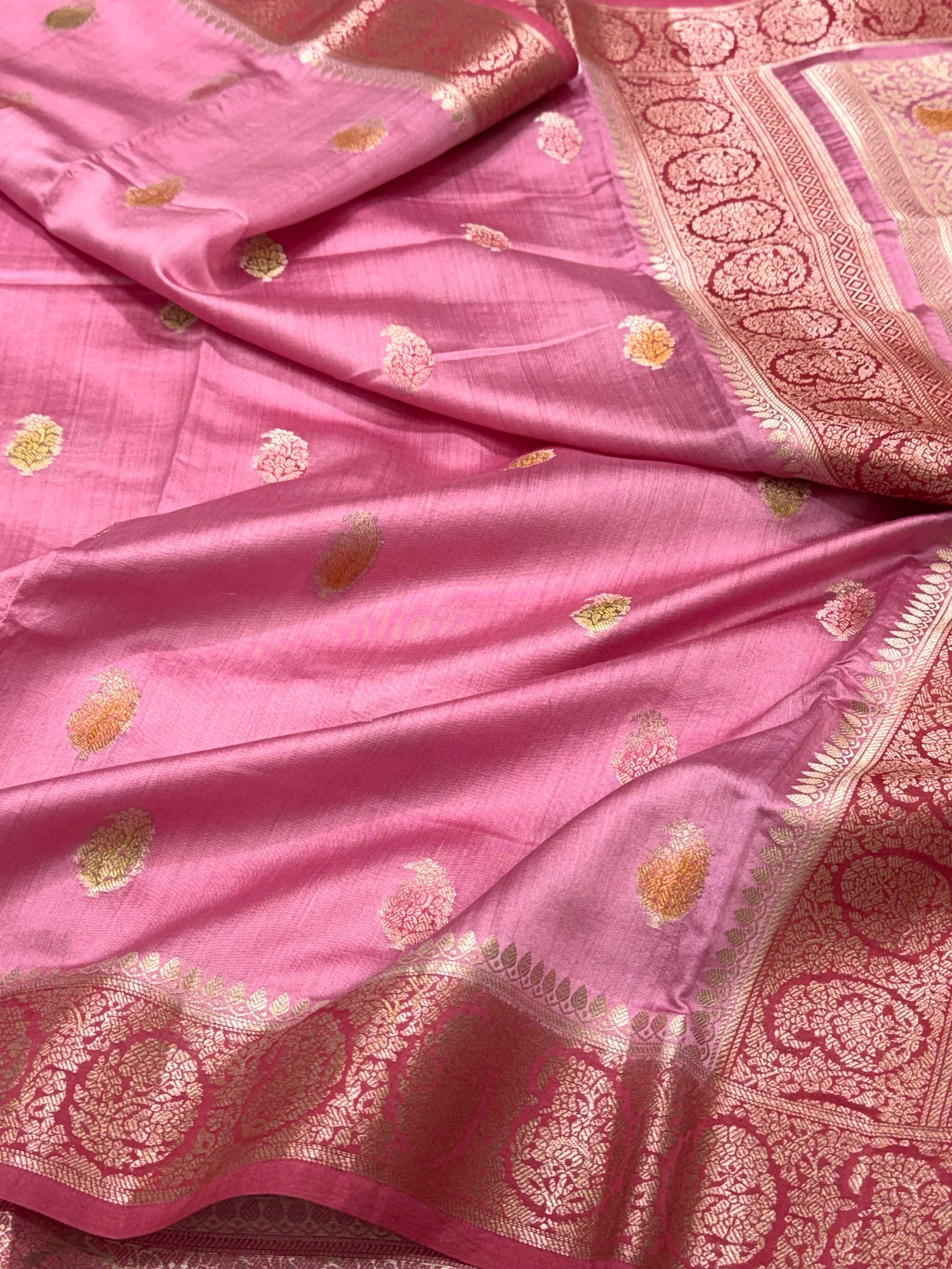 Yellow Green Pure Mulberry Chiniya Silk Lightweight Banarasi Saree