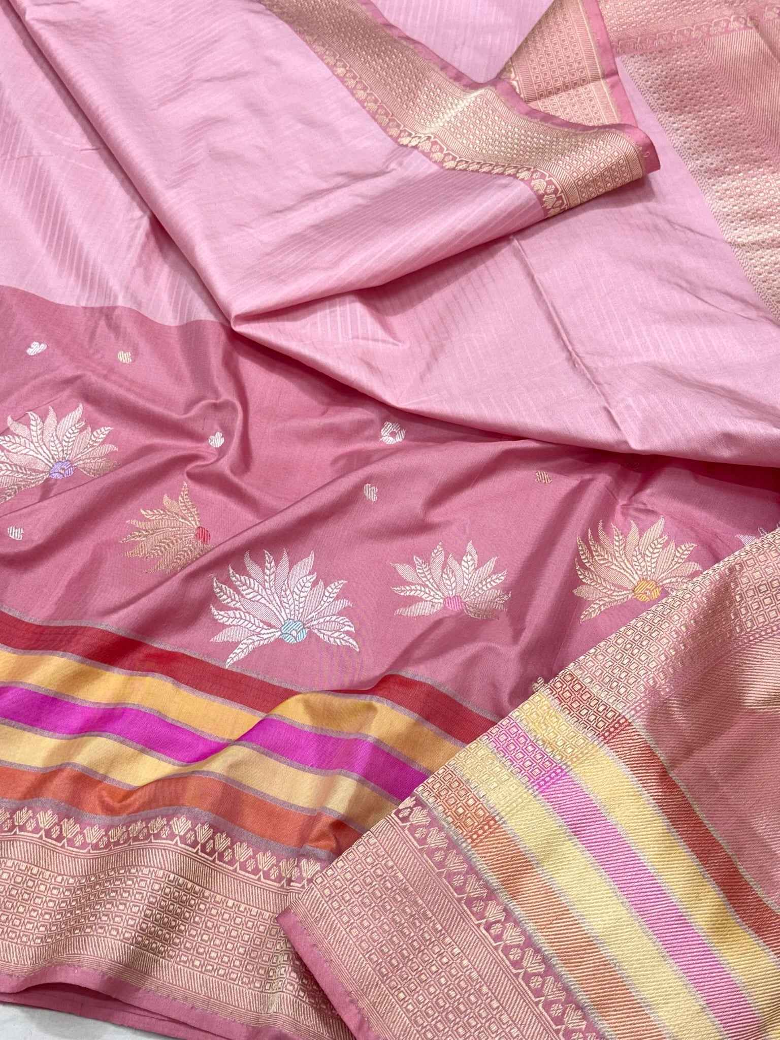 Pink Pure Mulberry Katan Silk Handwoven Banarasi Saree - Modern Contemporary Saree