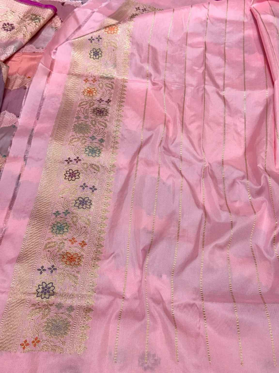 Pink Authentic Pure Katan Mulberry Silk | Kadhwa + Rangkaat Weave | Handwoven Luxury Banarasi Saree