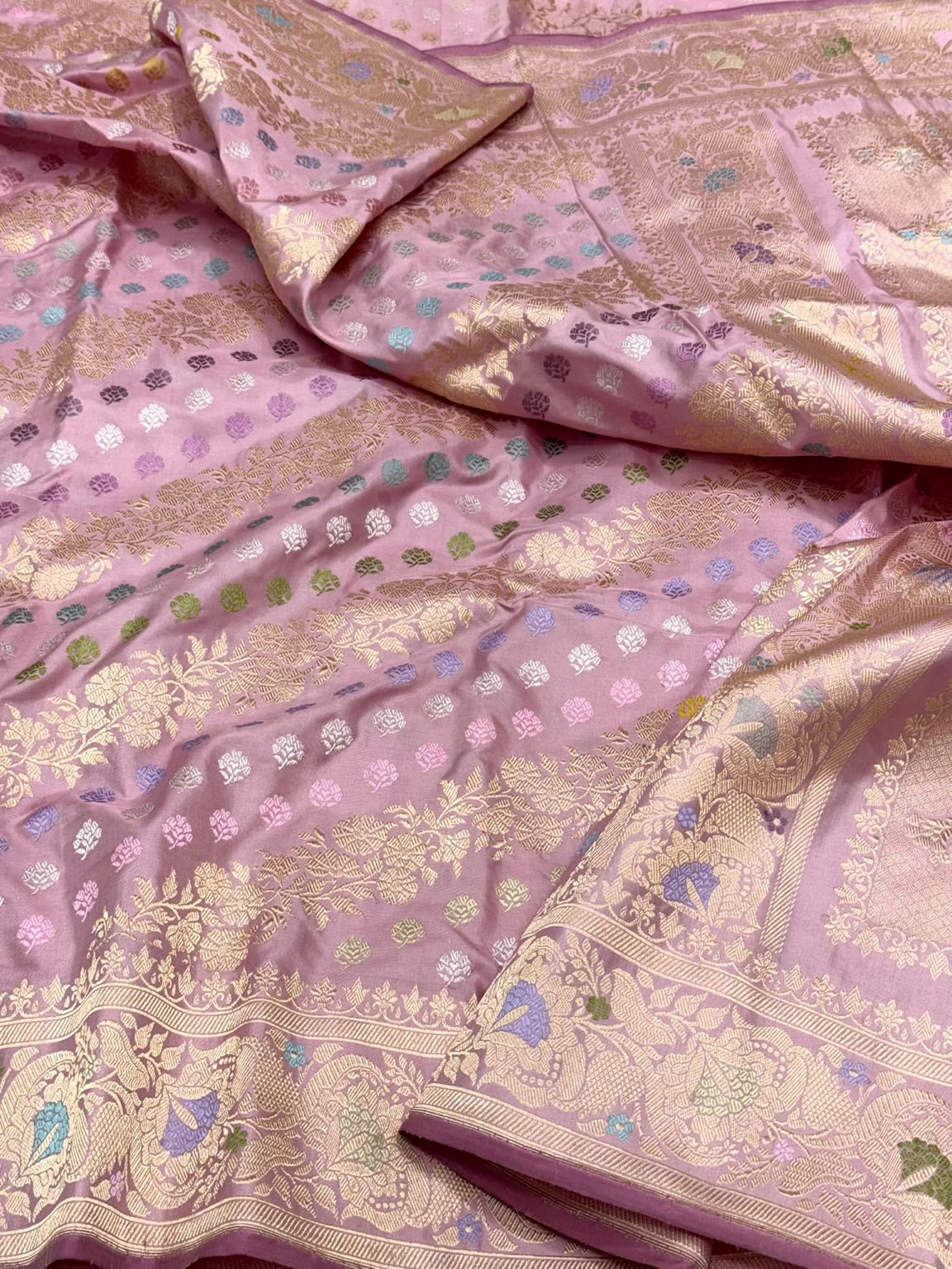 Lilac Pink Pure Double Katan Silk - Pure Mulberry Silk Saree| Kadhwa Technique | Handwoven Banarasi Luxury Saree