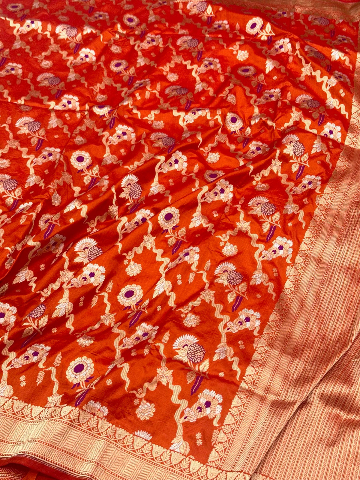 Orange Pure Katan Silk Handwoven Banarasi Saree