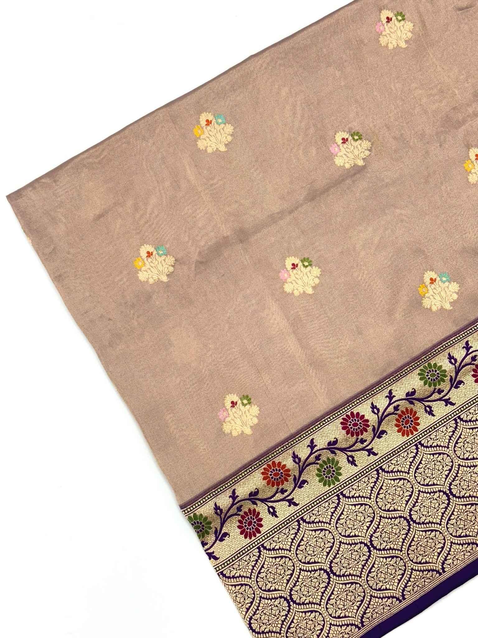 Champagne/Purple Katan Tissue Ektara Weave Pure Handwoven Saree