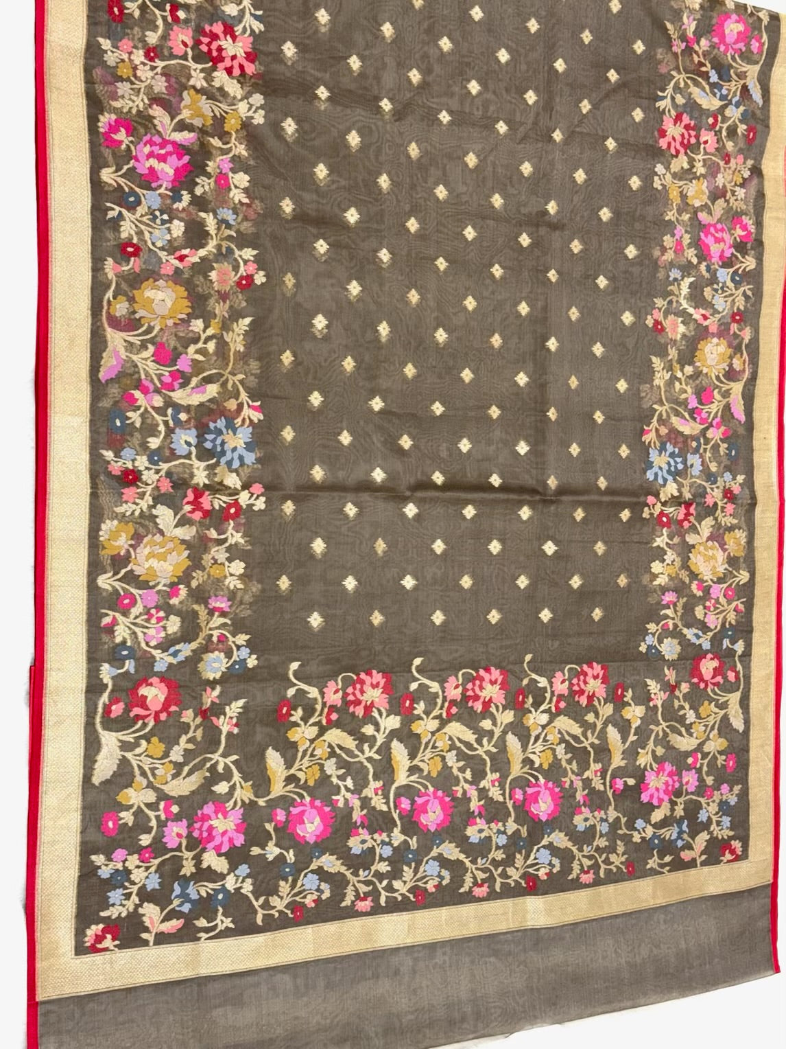 Antique Bronze Pure Kora Organza Silk Jamdani Handwoven Banarasi Saree |Ektara|