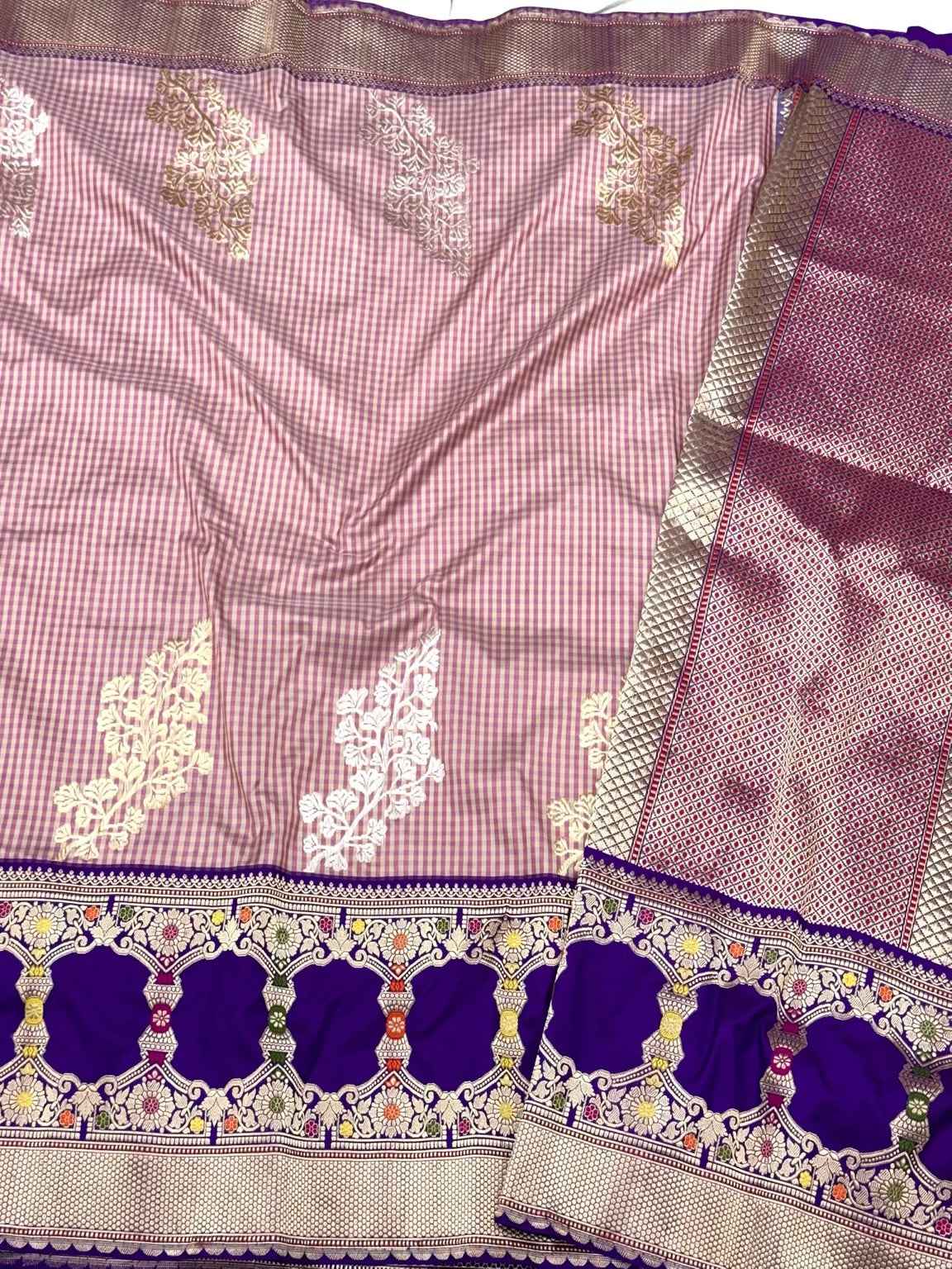 Mauve Pink Pure Katan Silk Handwoven Banarasi Saree - Pure Mulberry Silk | Kadhwa Technique Contemporary Banarasi Saree