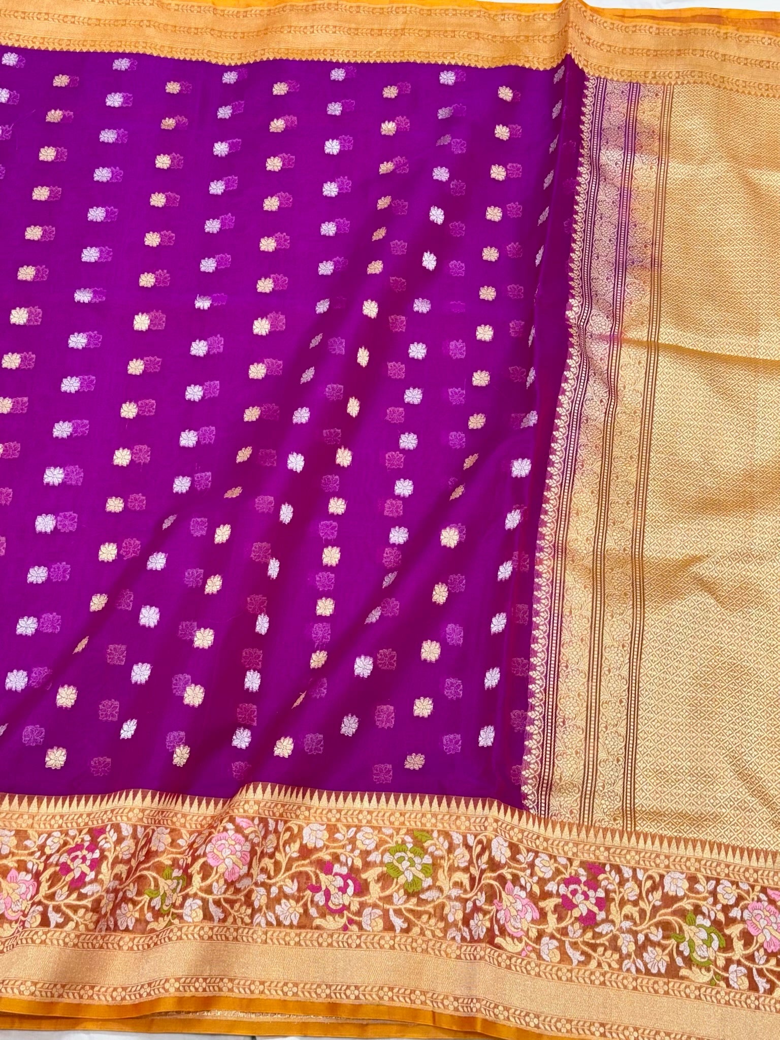 Purple Pure Mulberry Kora Silk Handwoven Banarasi Saree - Modern Drape